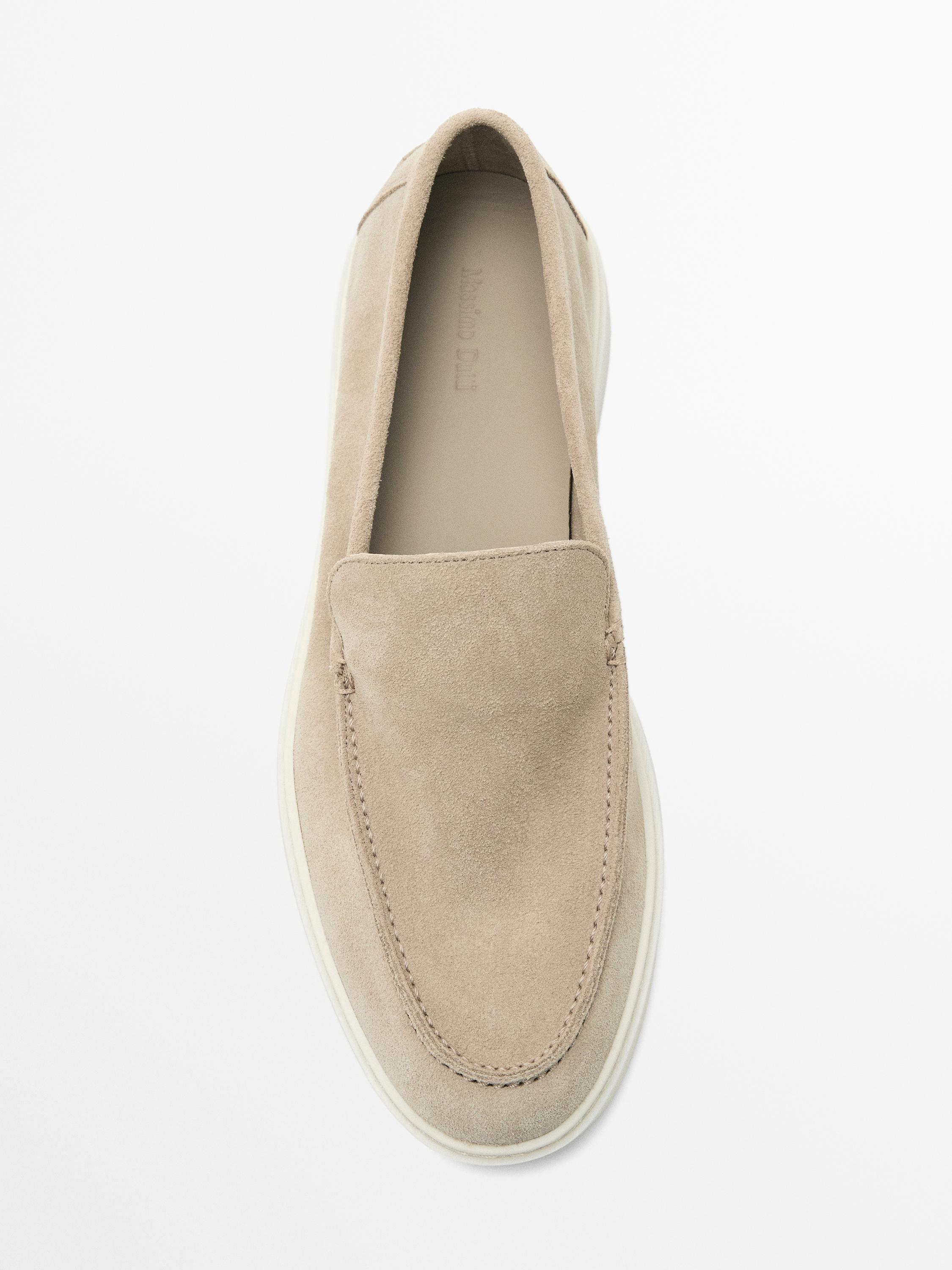 Split leather loafers with moc toe