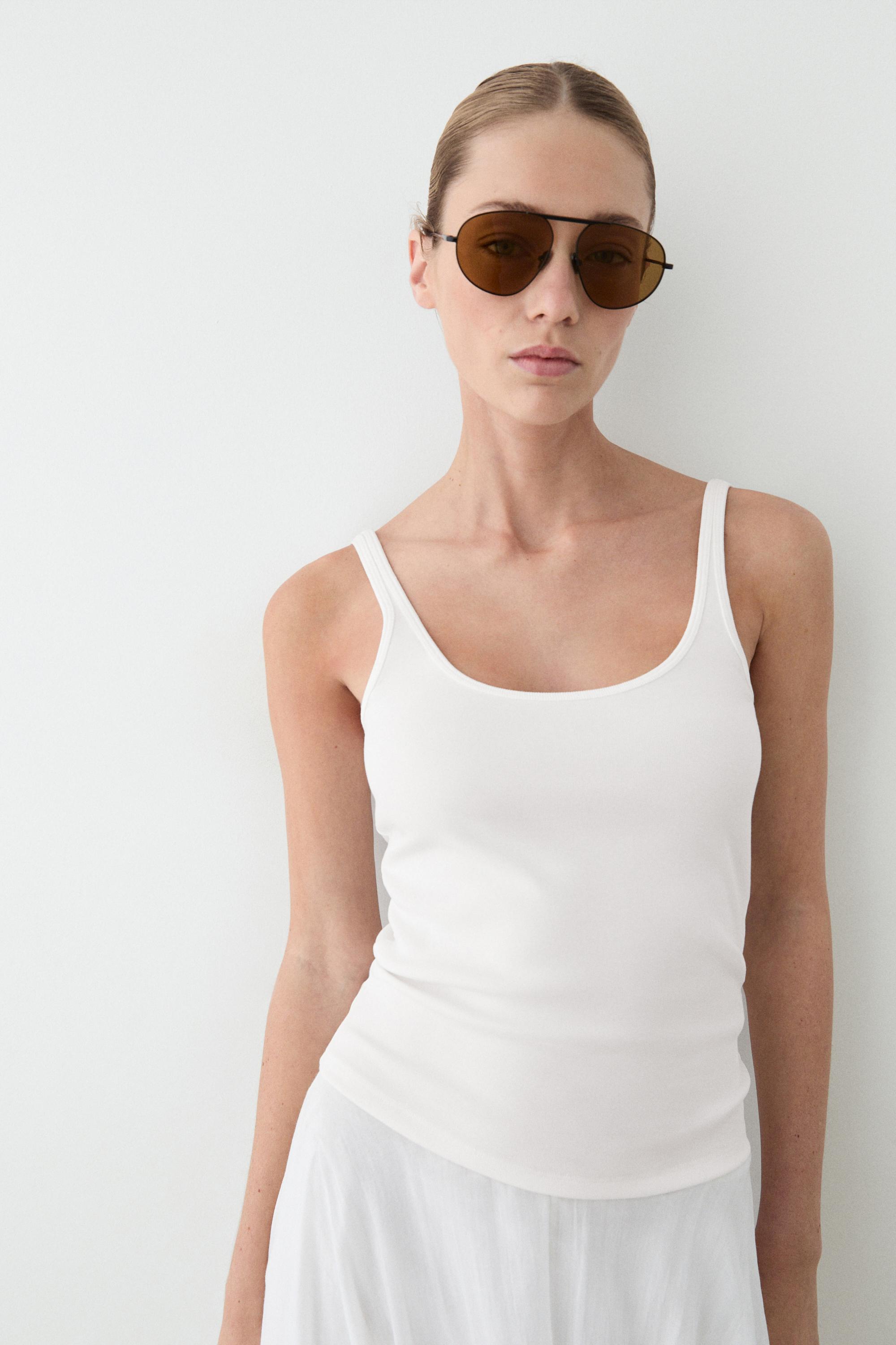 Strappy cotton blend top