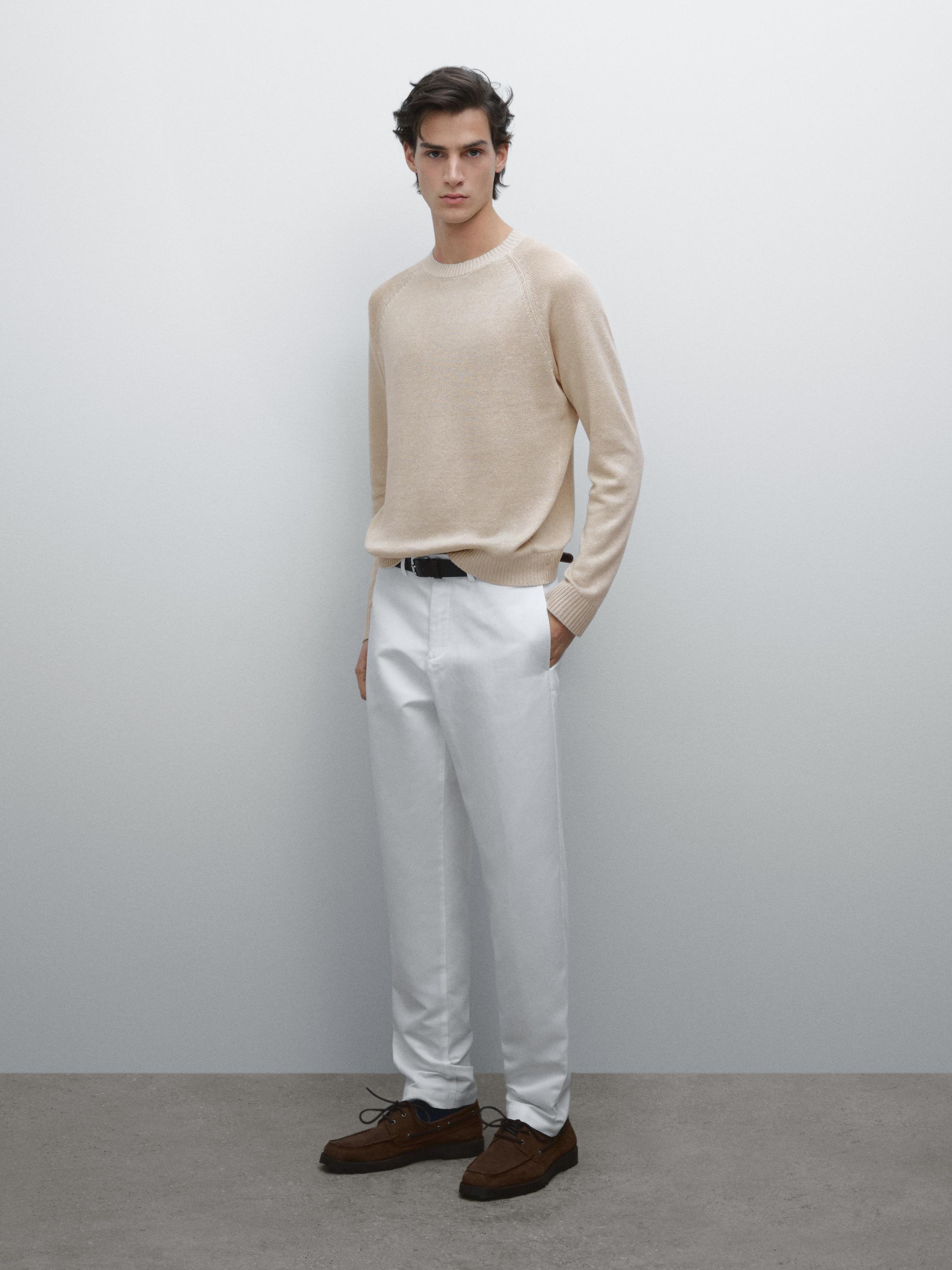Cotton blend tapered fit trousers