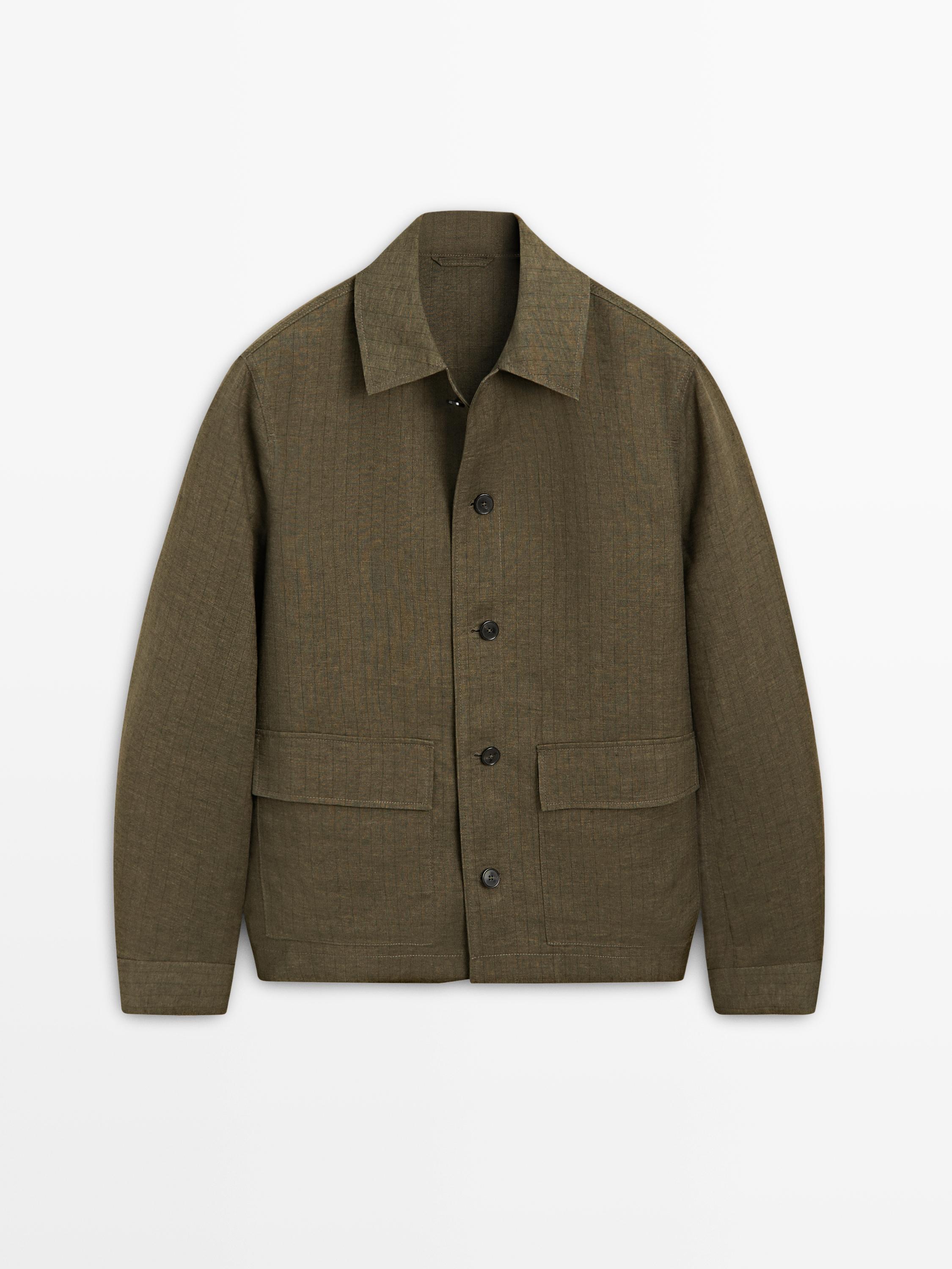 100% linen overshirt with pockets and striped detail