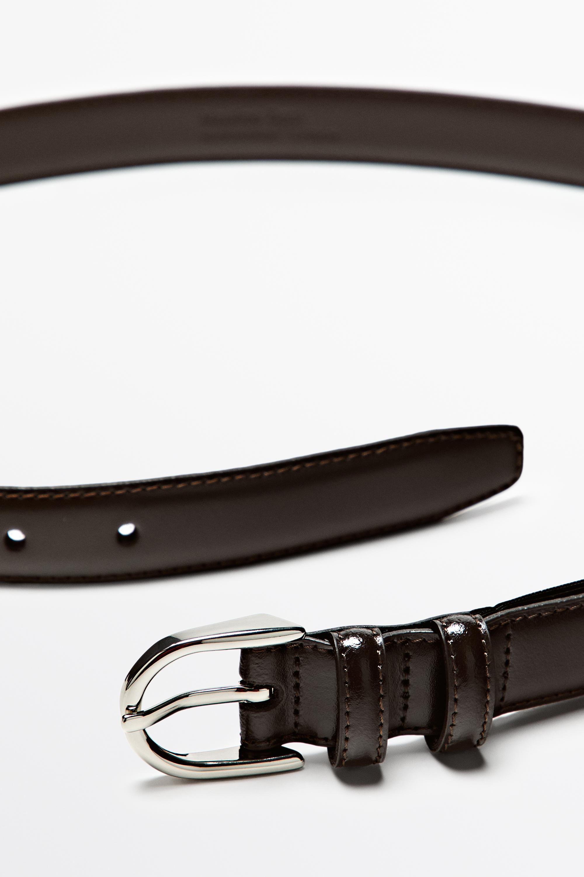 Nappa leather belt with topstitching and oval buckle