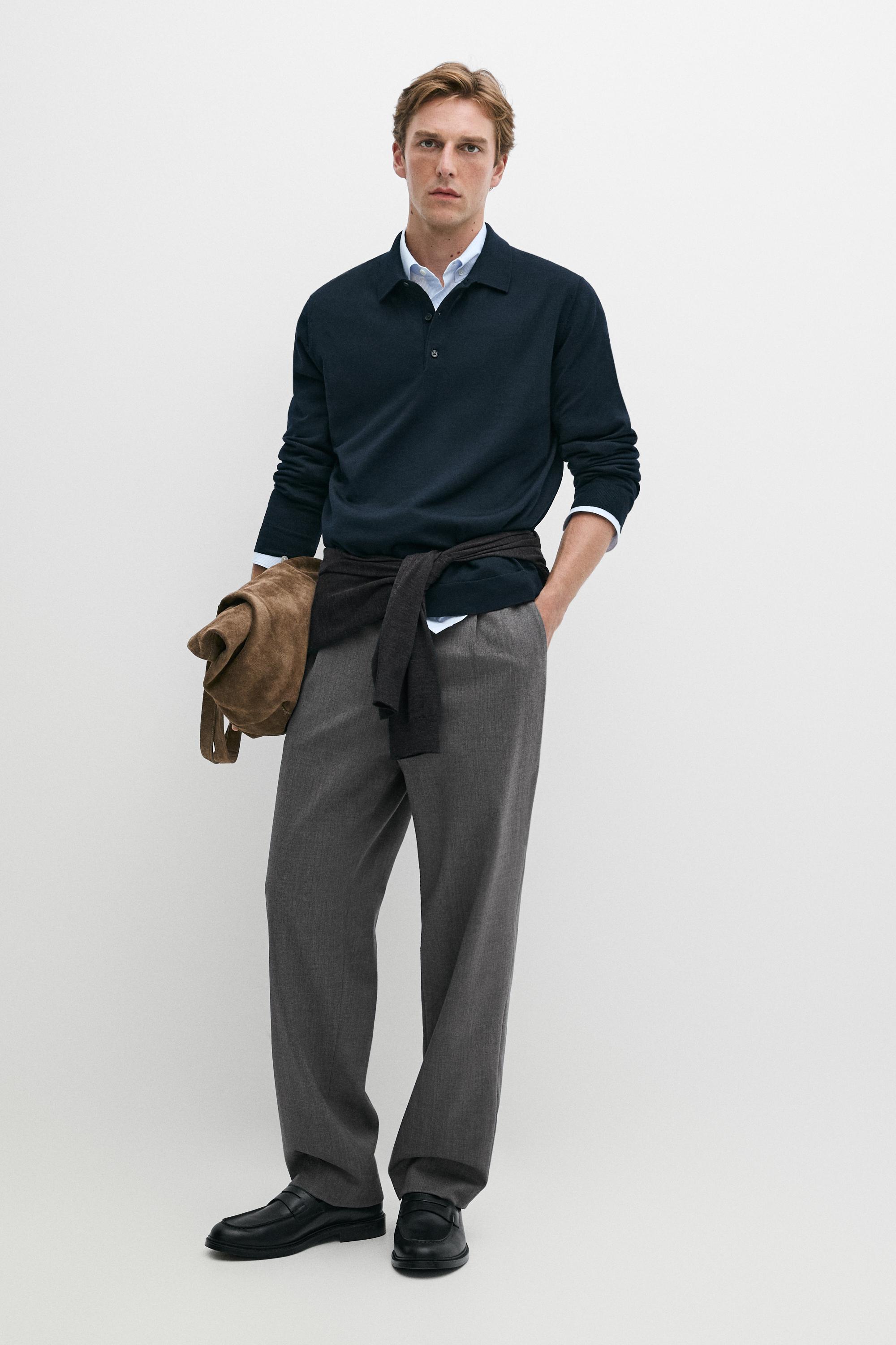 100% merino wool knit polo sweater