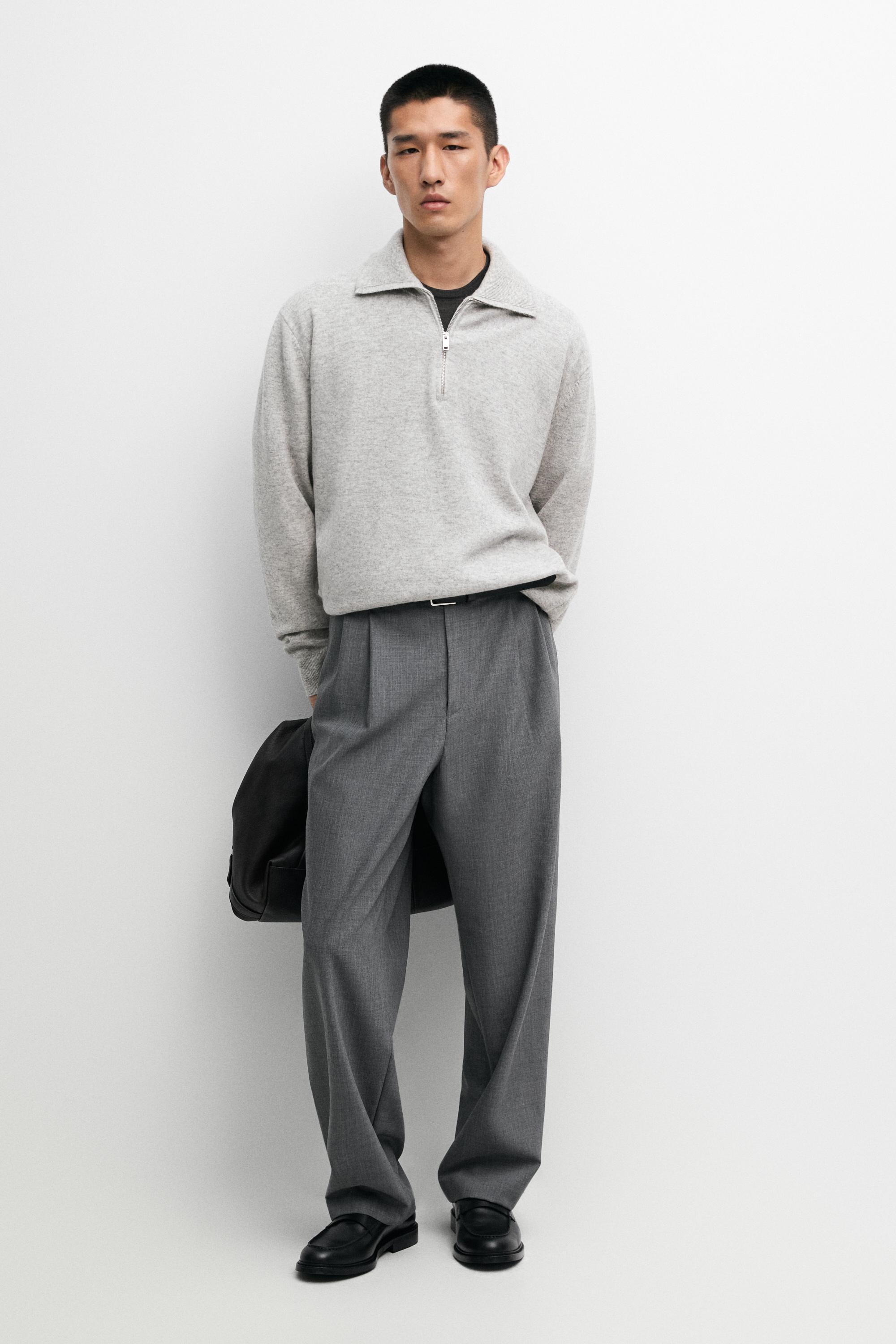 Mock neck zip-up knit sweater