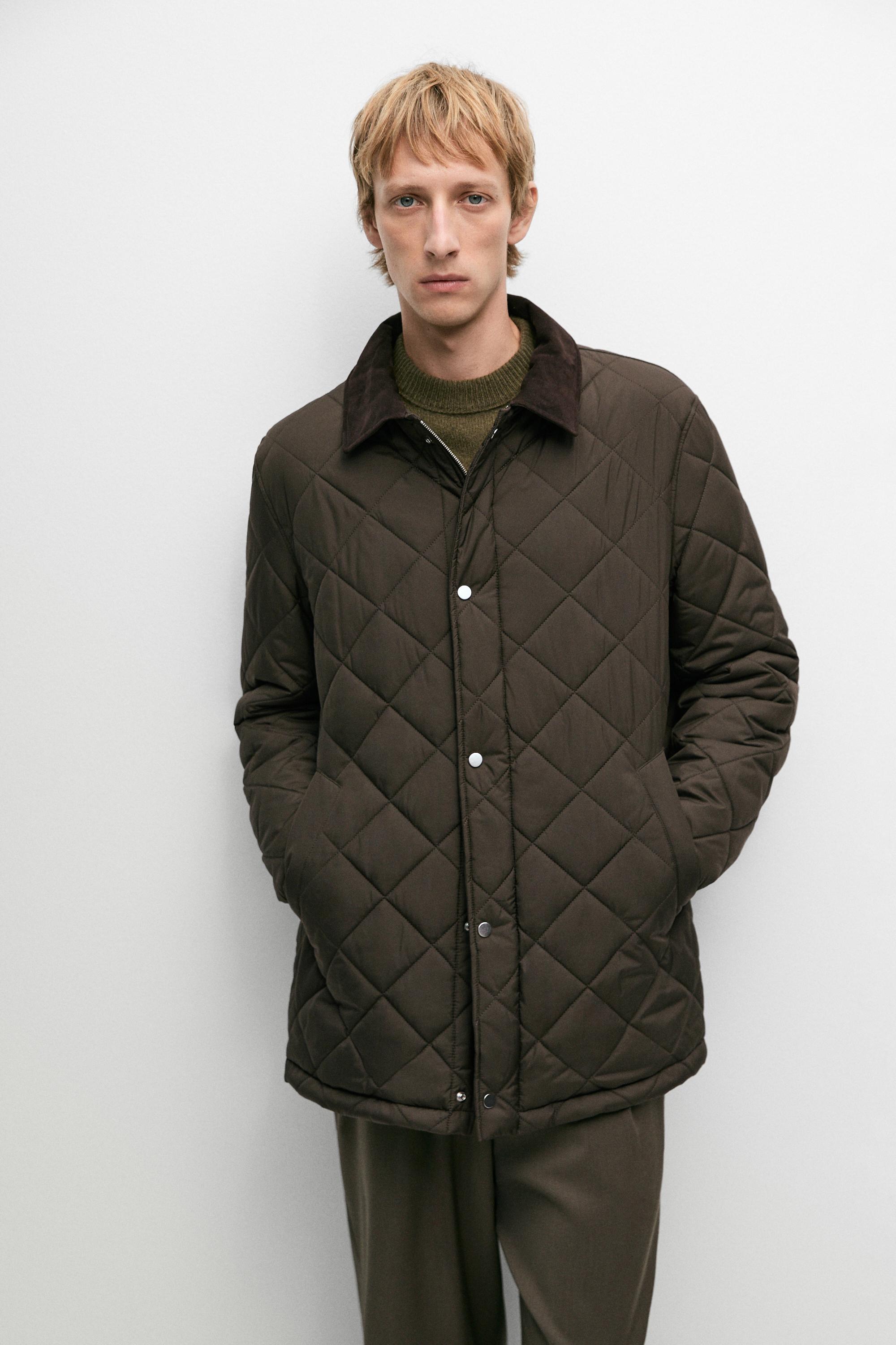 Short quilted coat with corduroy collar