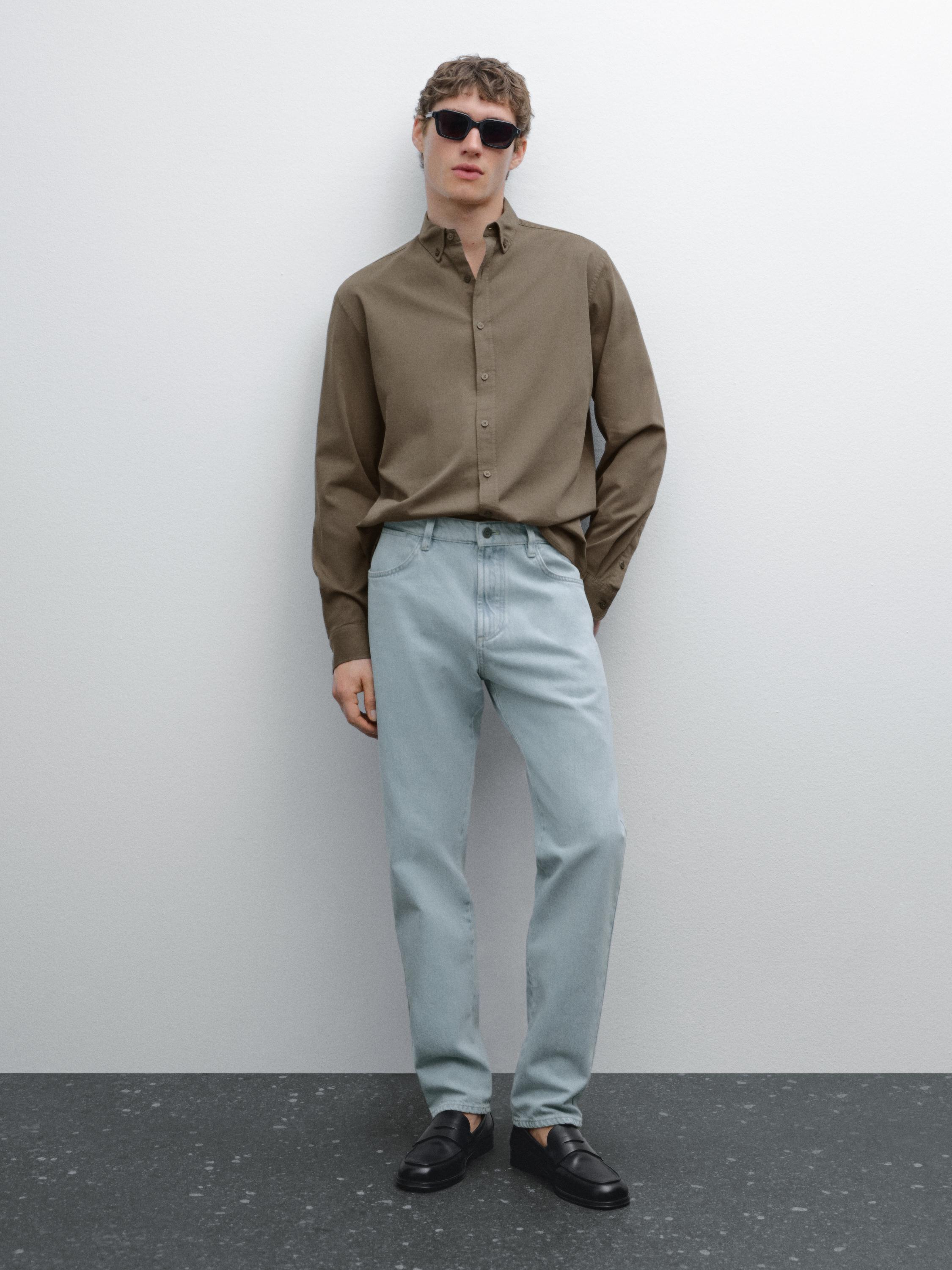 Cotton blend regular fit twill shirt