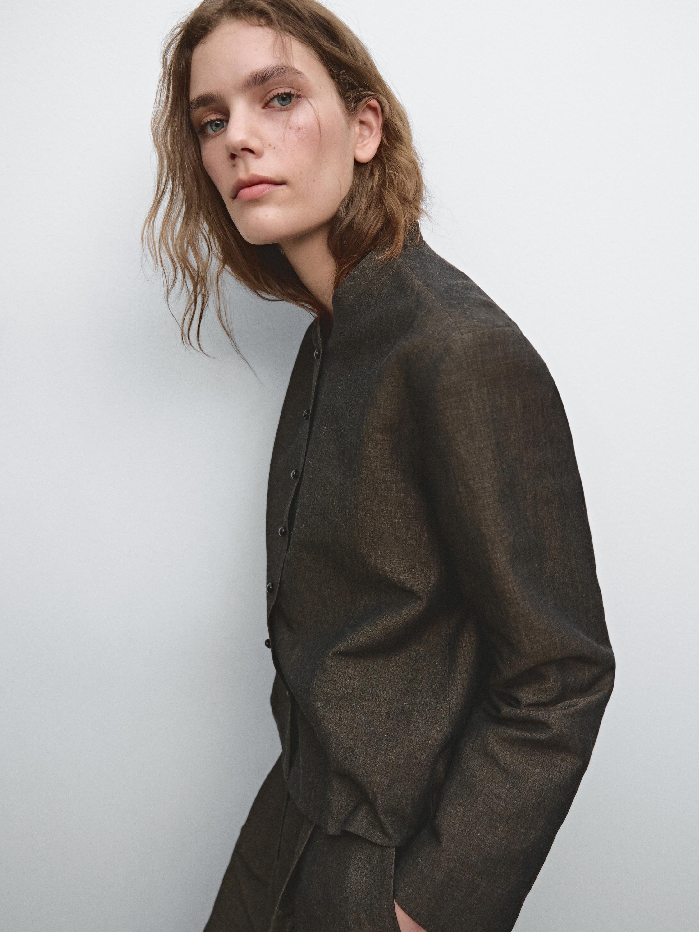 Linen blend jacket with button detail