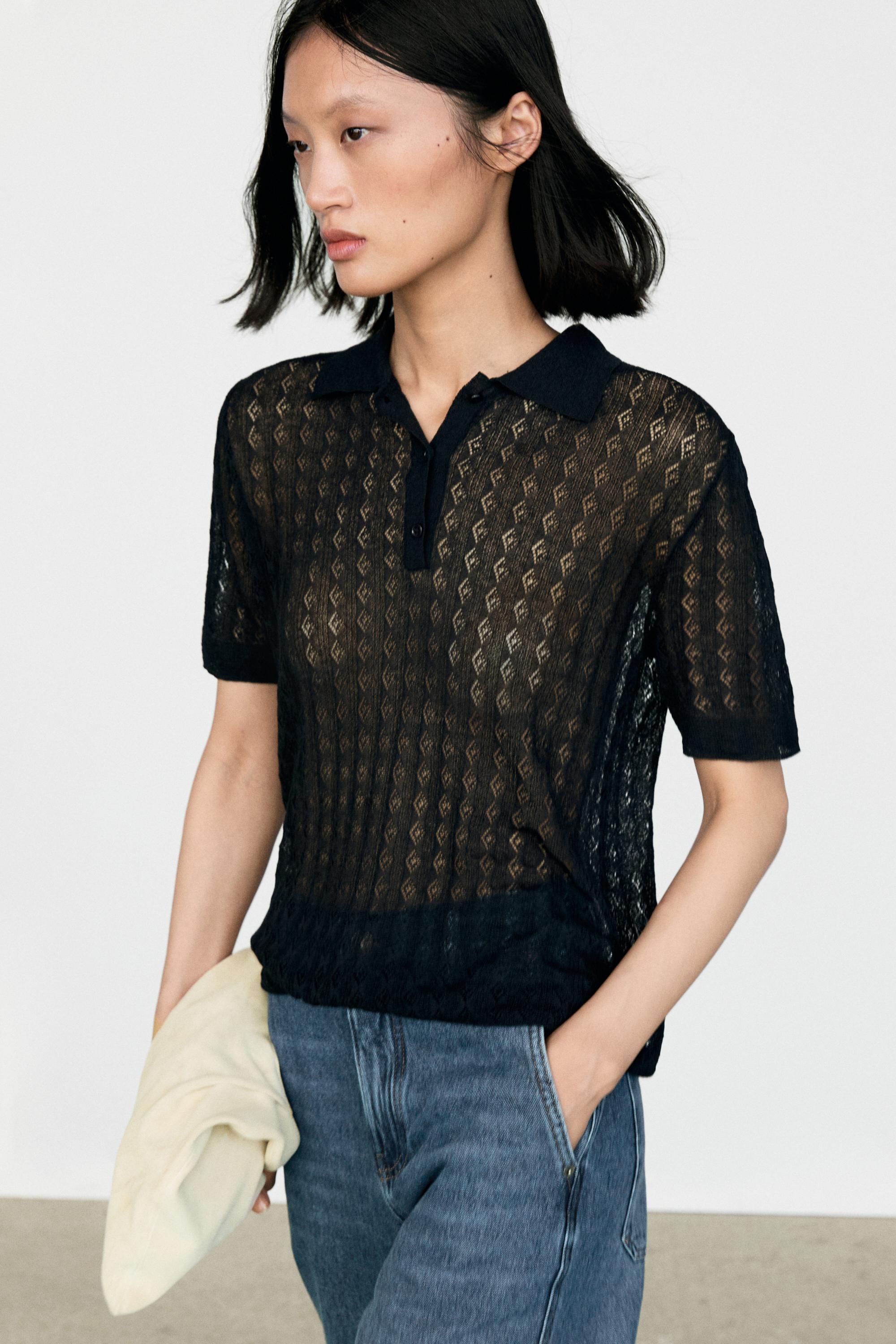 Open-knit polo sweater