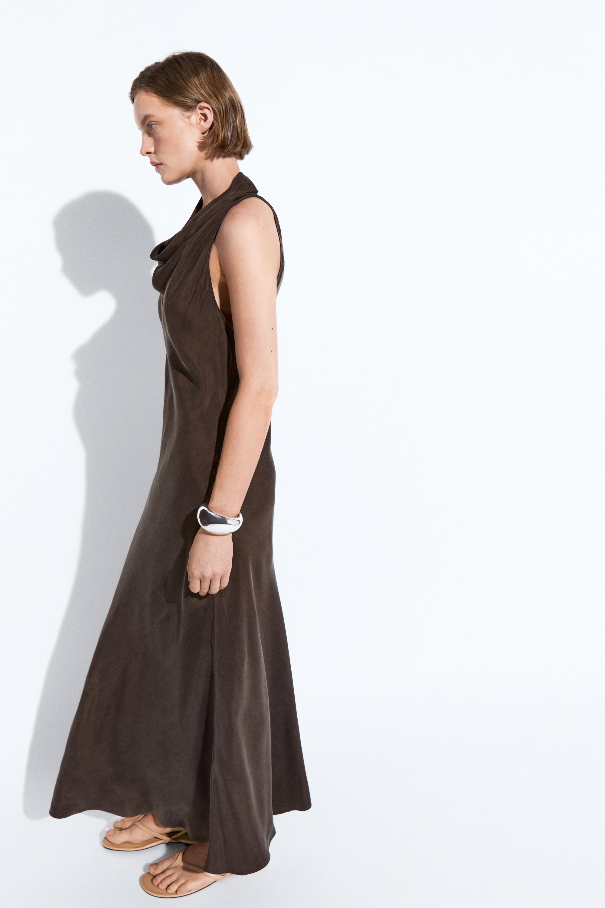 Draped neckline long dress