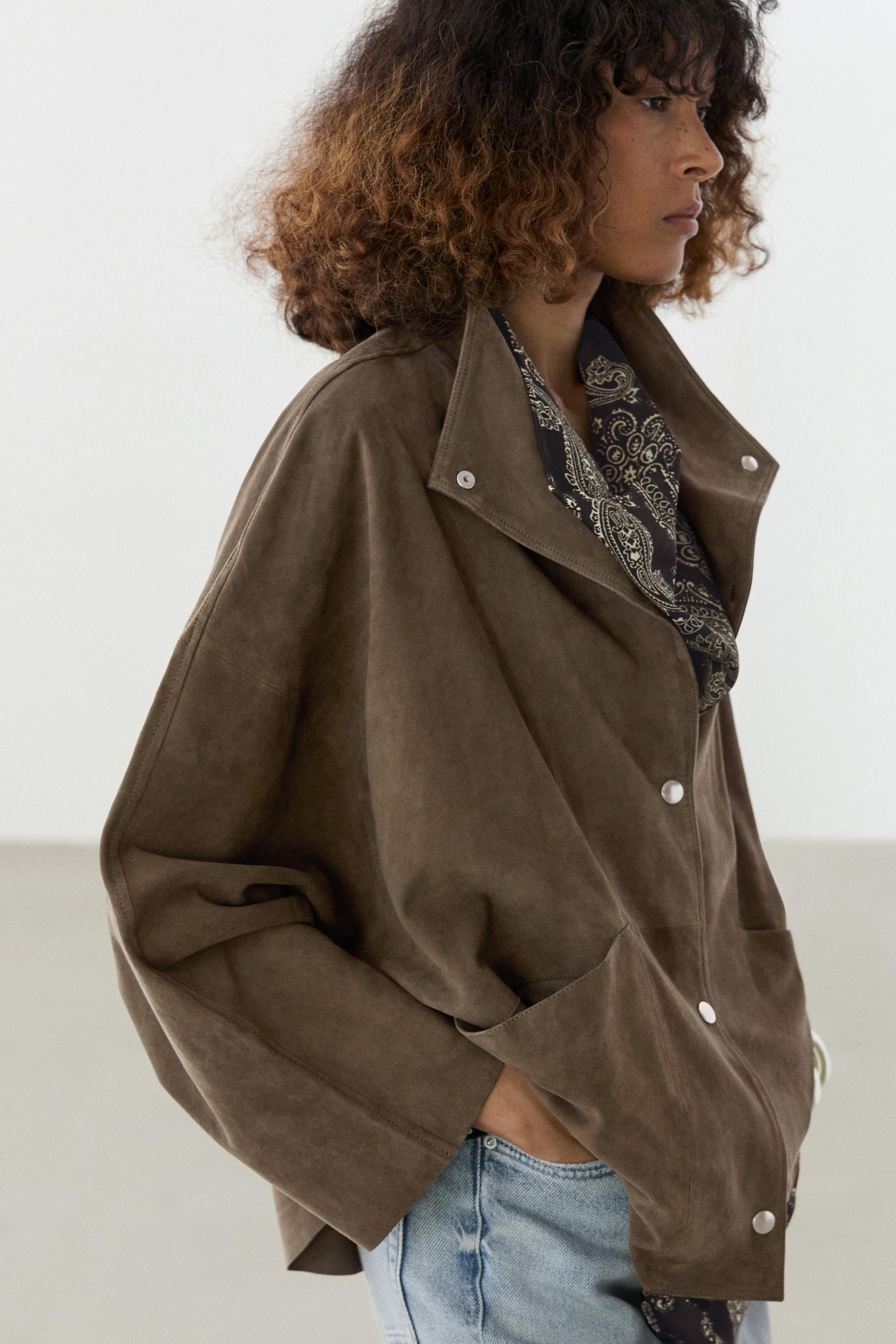 Suede leather high neck jacket