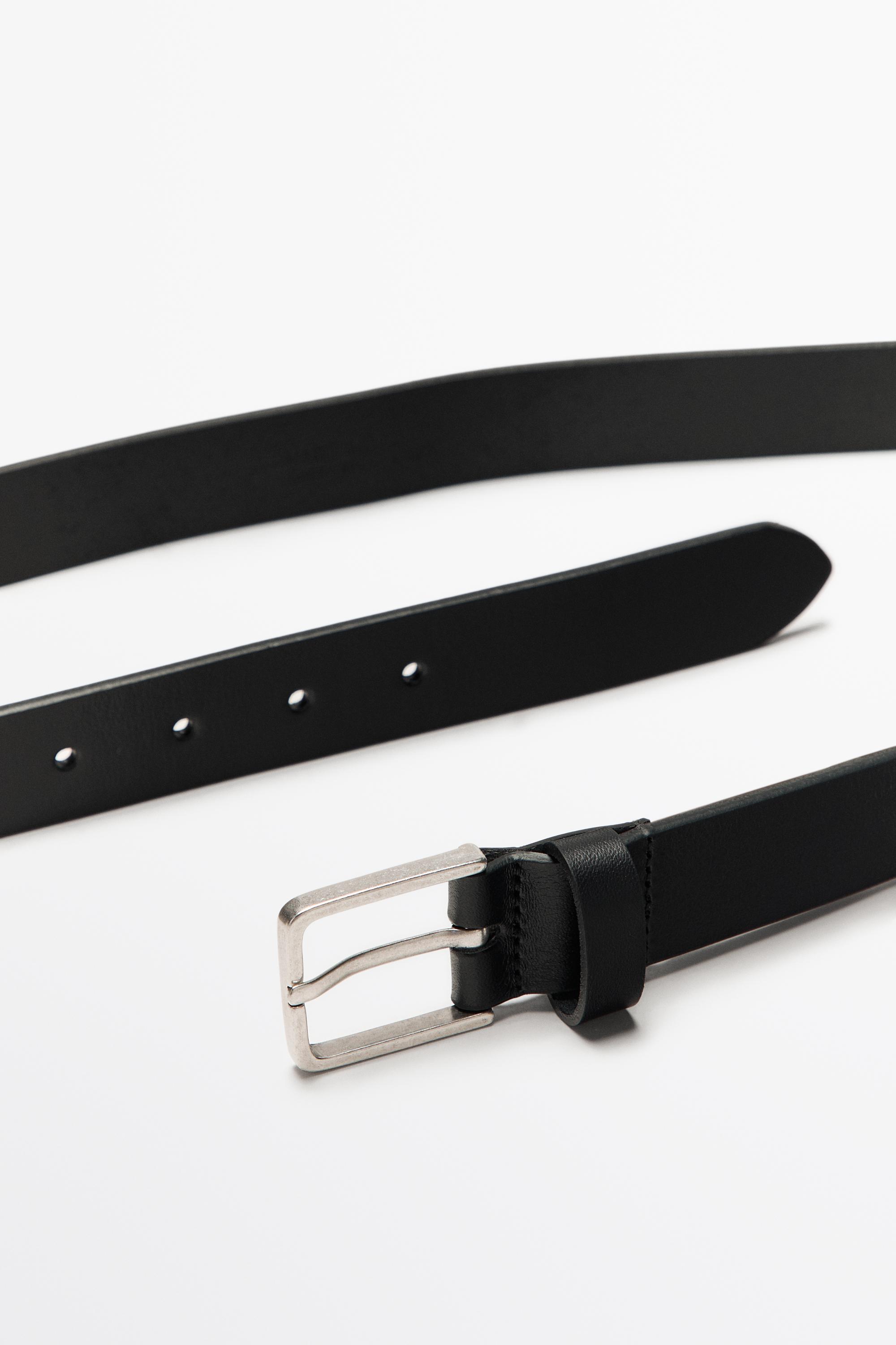 Nappa leather belt with rectangular buckle