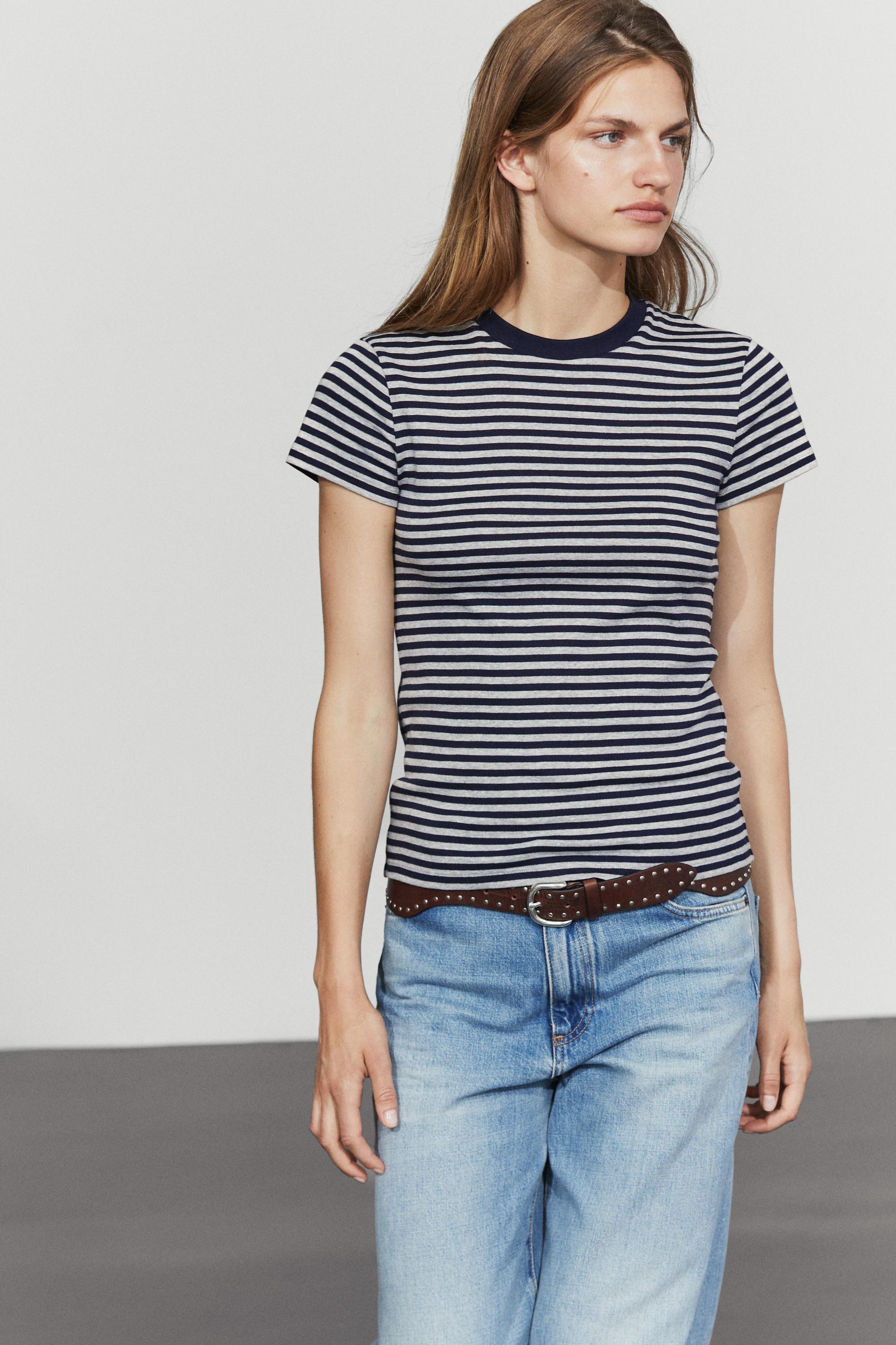 Ribbed striped short sleeve T-shirt