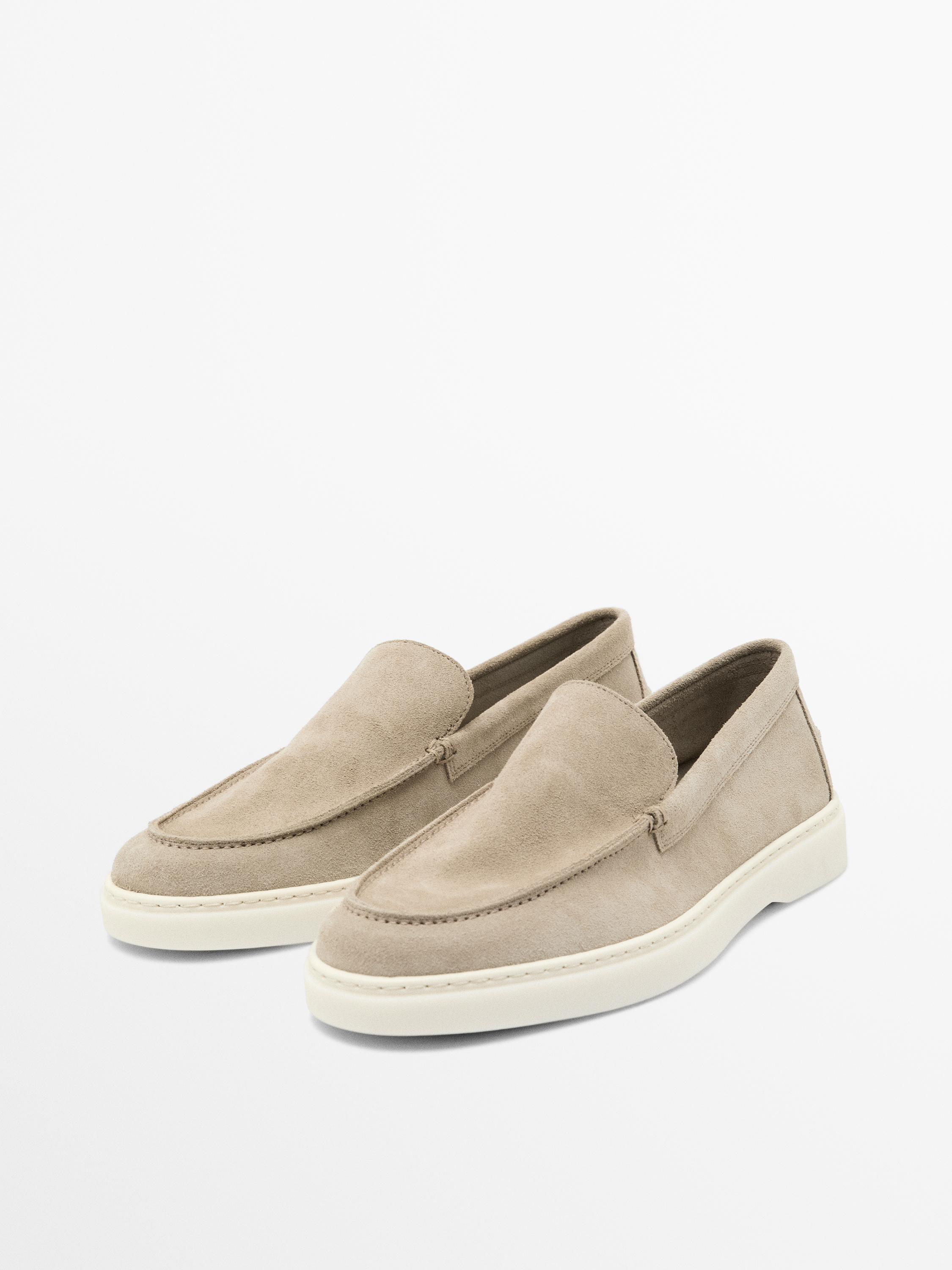 Split leather loafers with moc toe