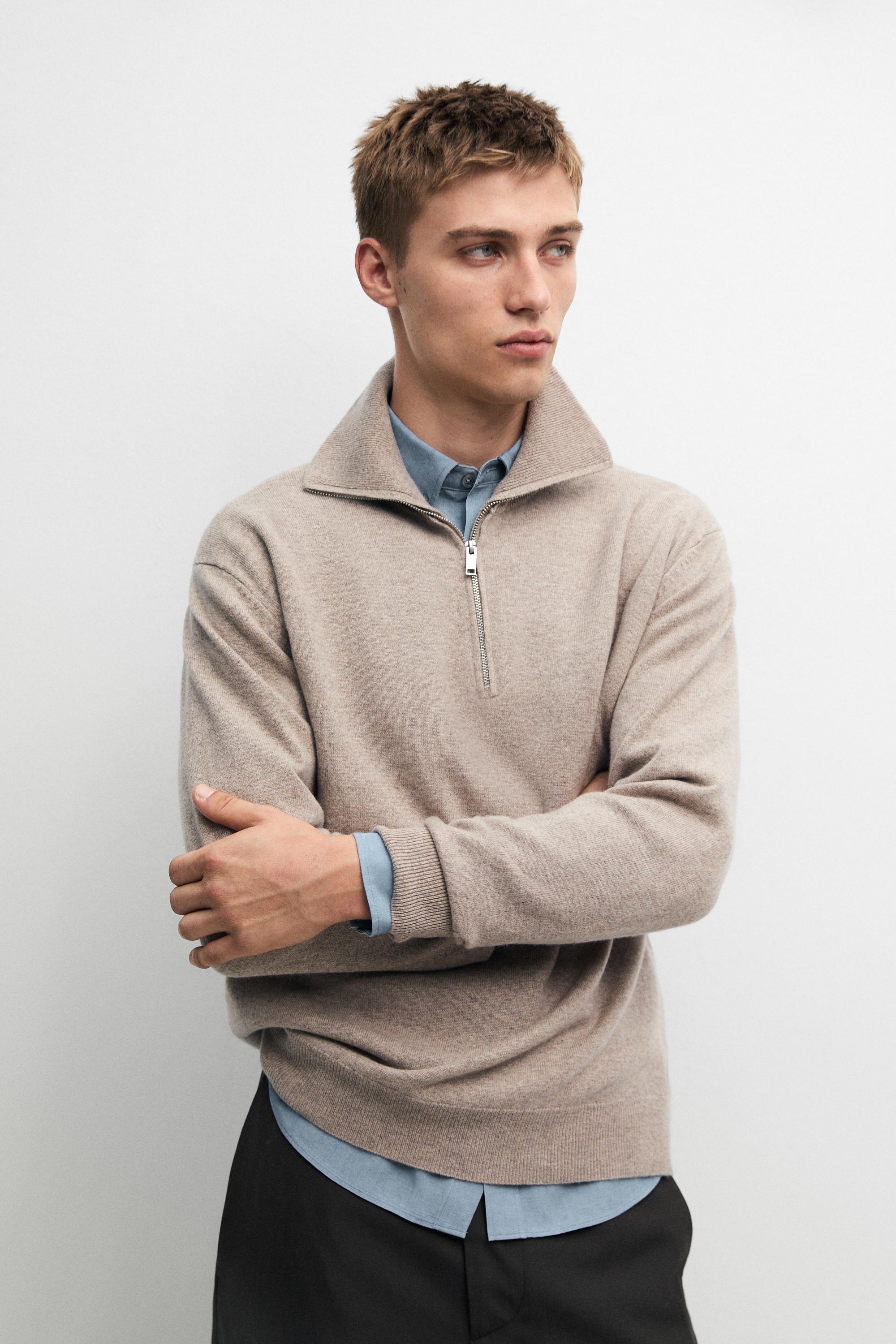 Mock neck zip-up knit sweater