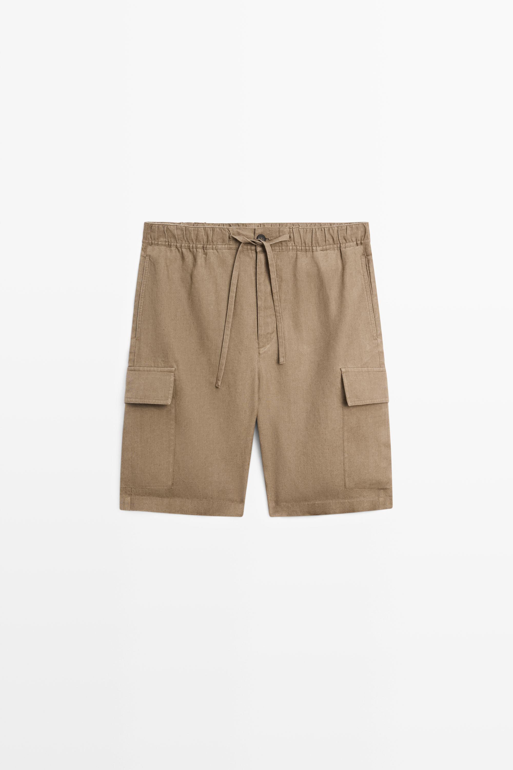 100% linen cargo Bermuda shorts