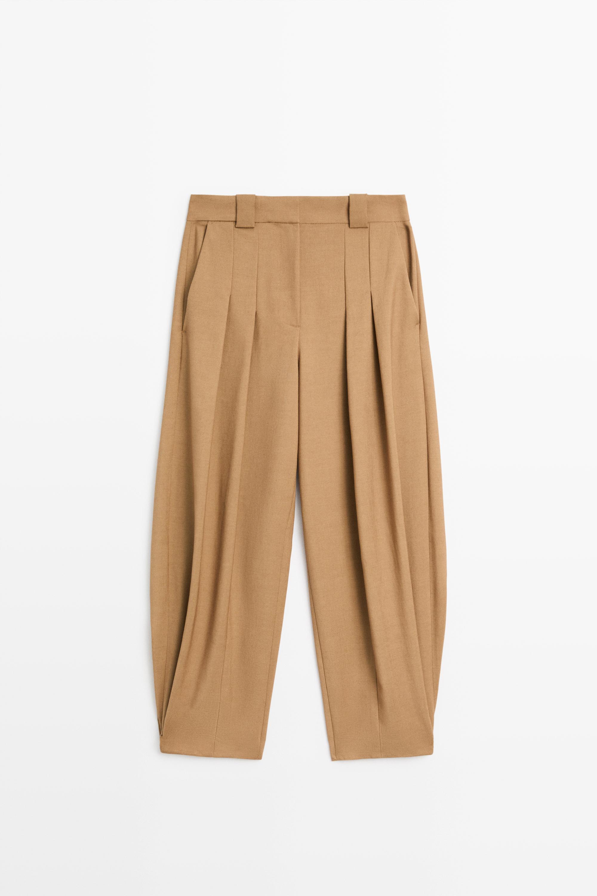 Pleated wool-blend pants