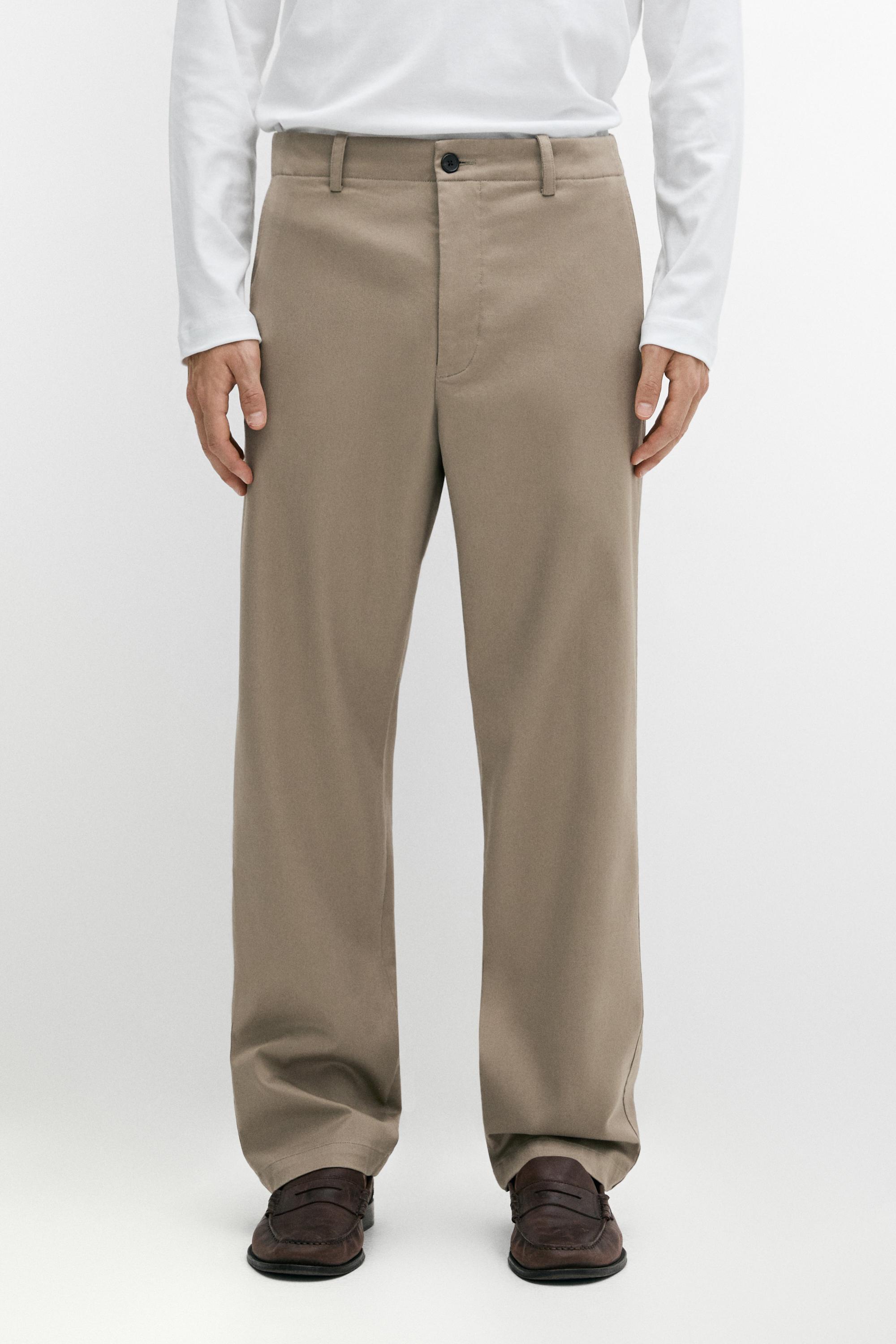 Cotton blend straight-leg pants