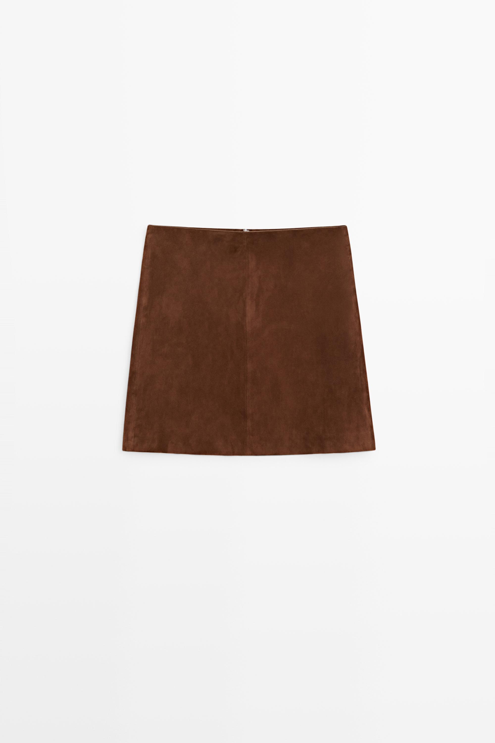 Suede leather mini skirt