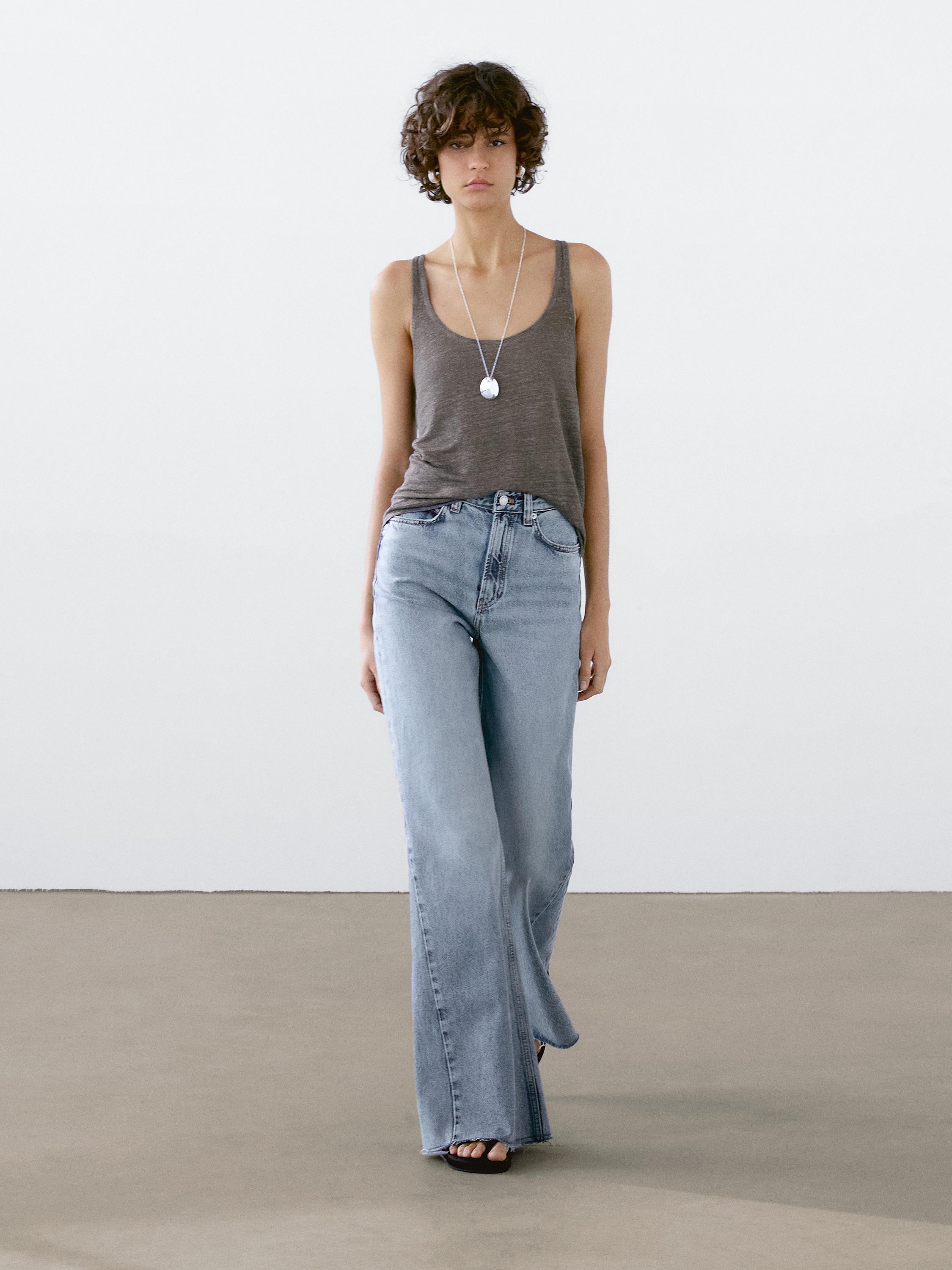 Strappy top with linen fabric detail
