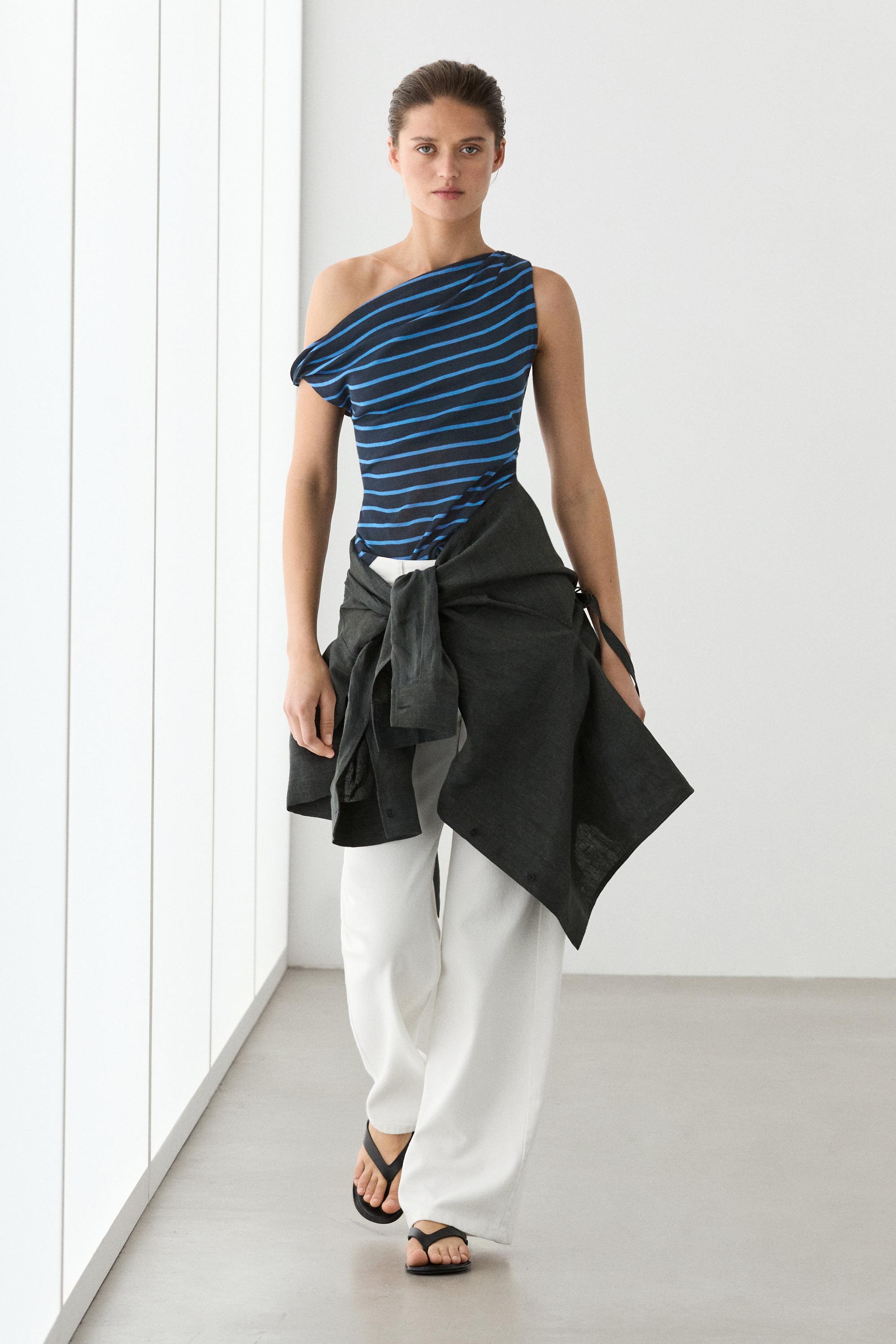 Striped cotton top with draped detail