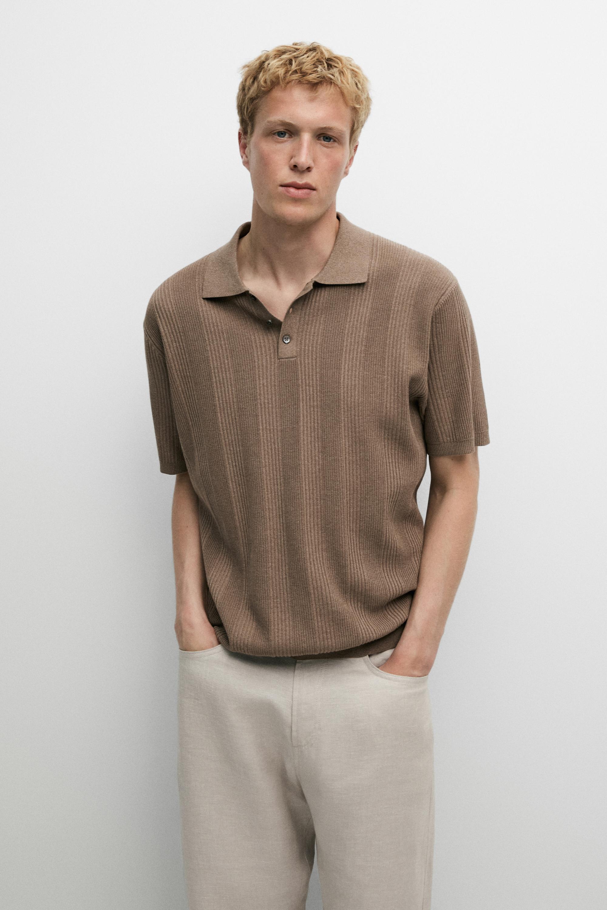 100% cotton textured striped knit polo shirt
