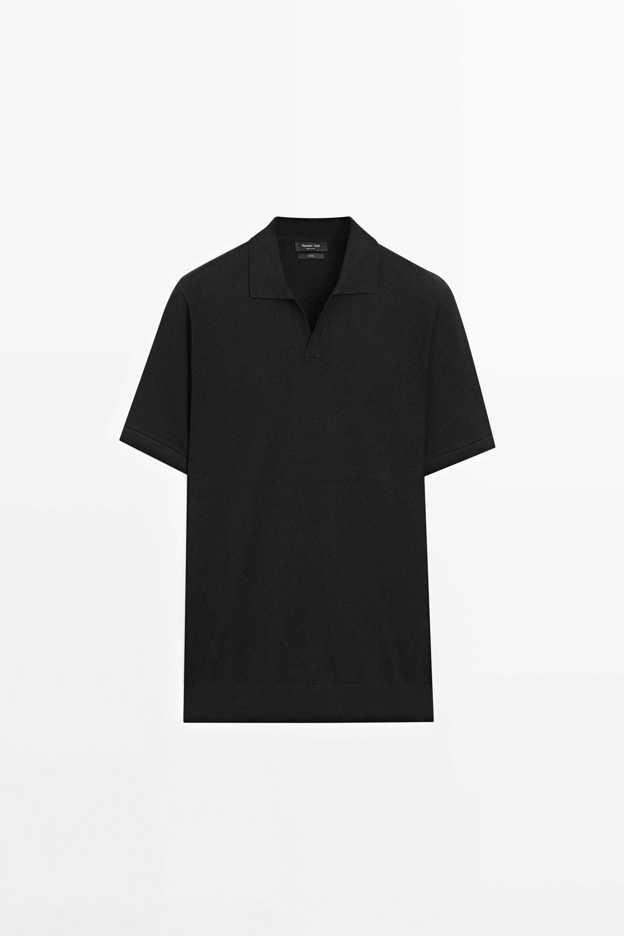 100% cotton intarsia knit polo shirt