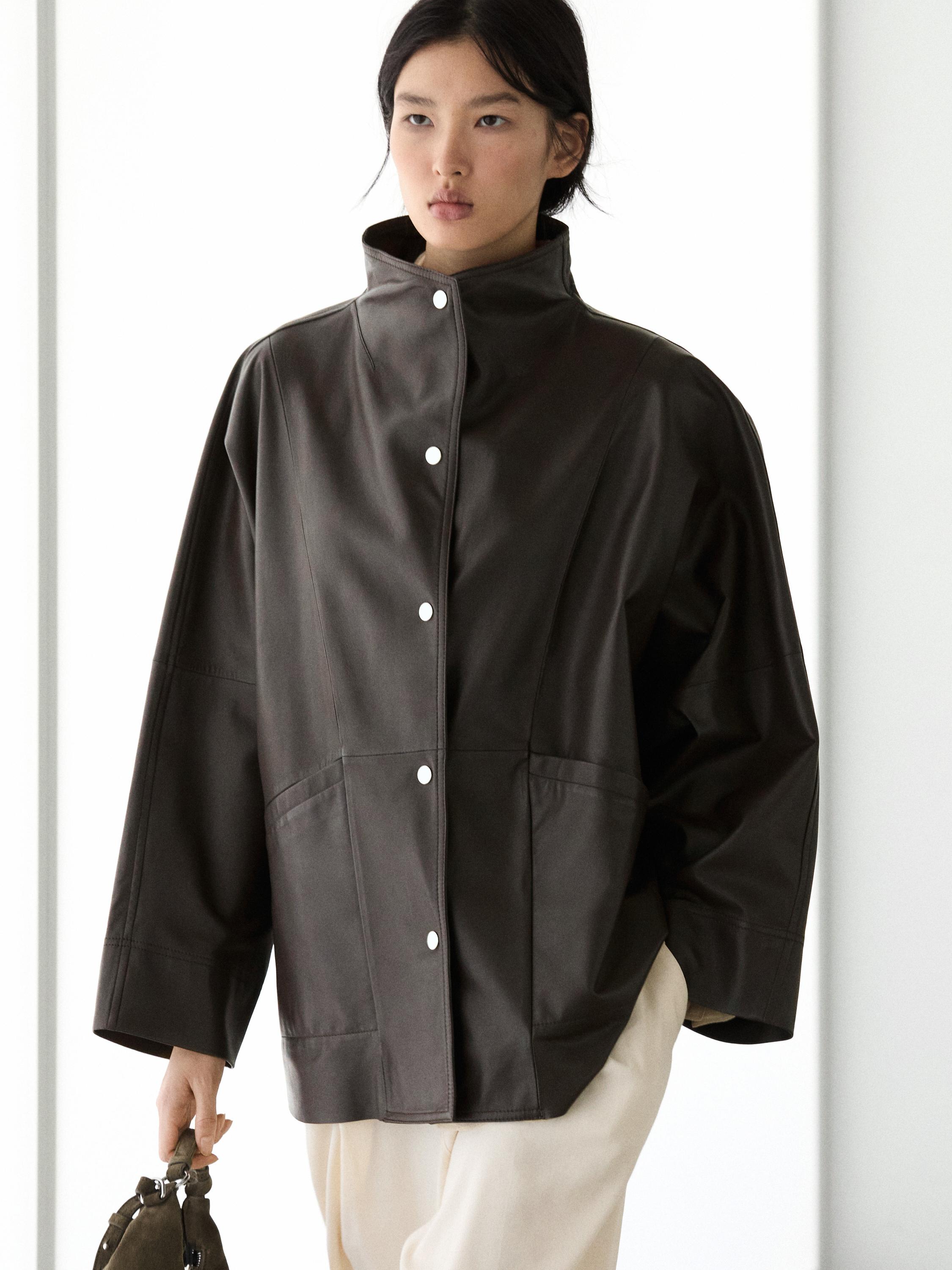Nappa leather cape-style parka