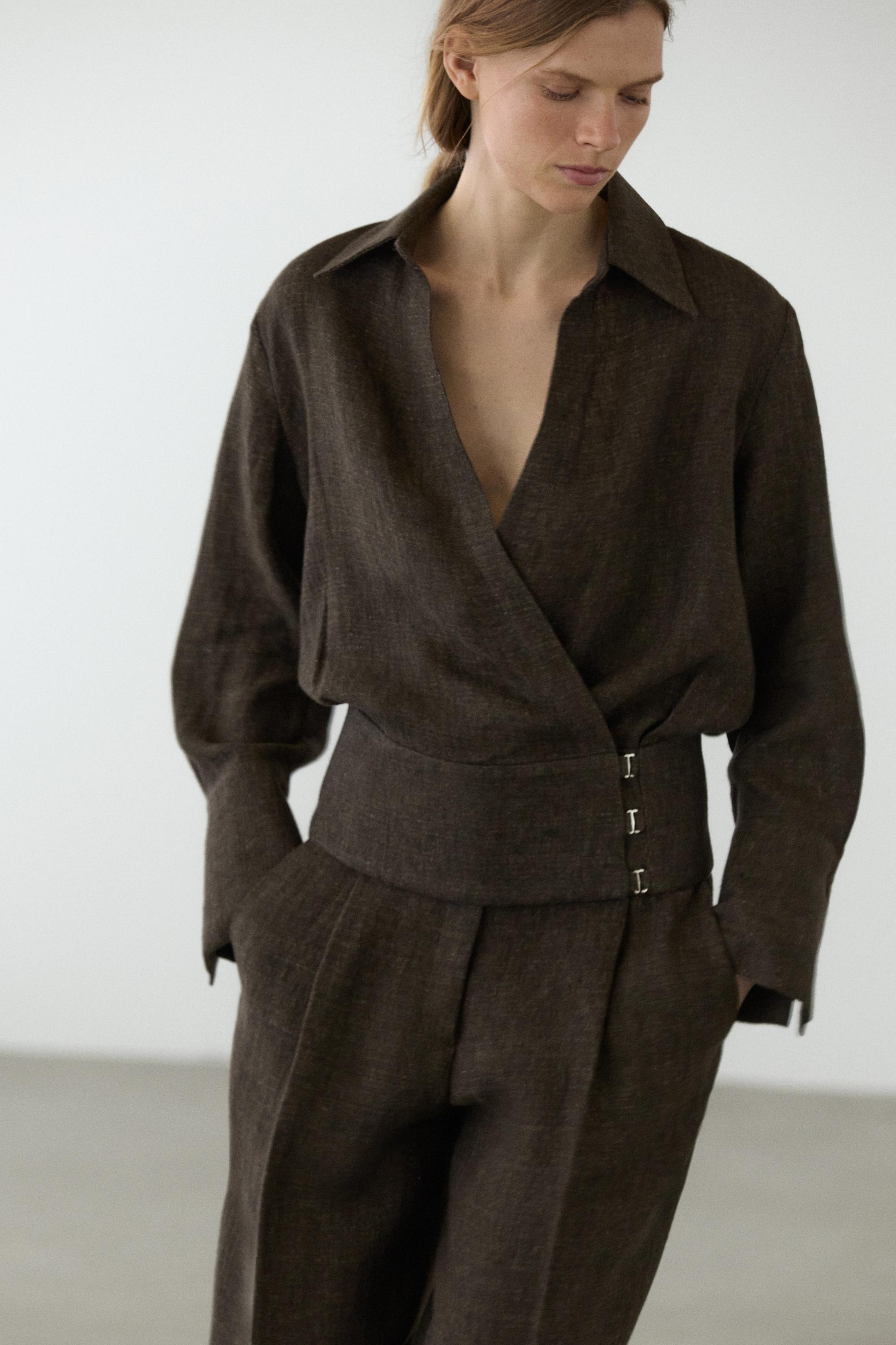 Total look melange linen overshirt