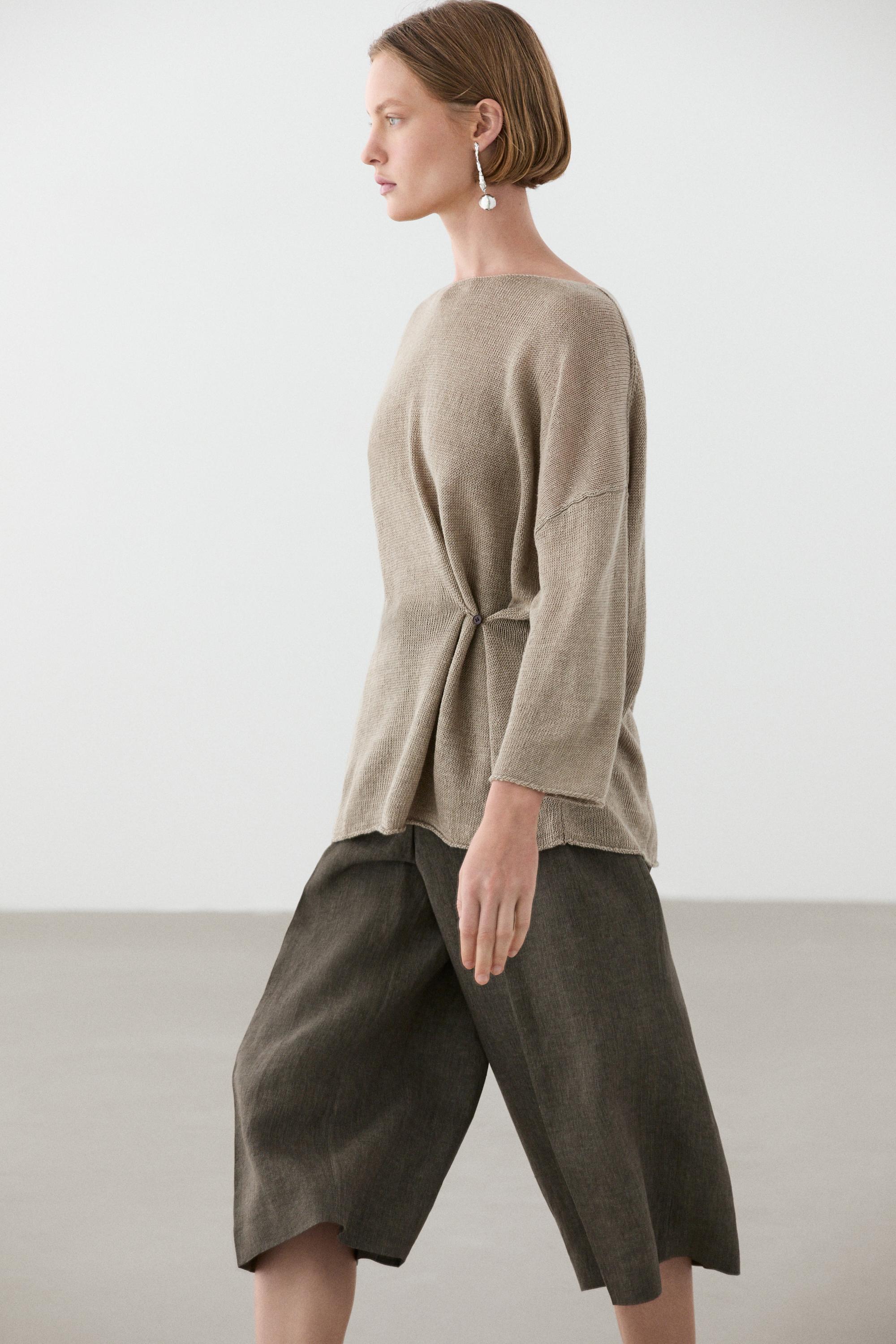 Oversize knit linen sweater with button detail