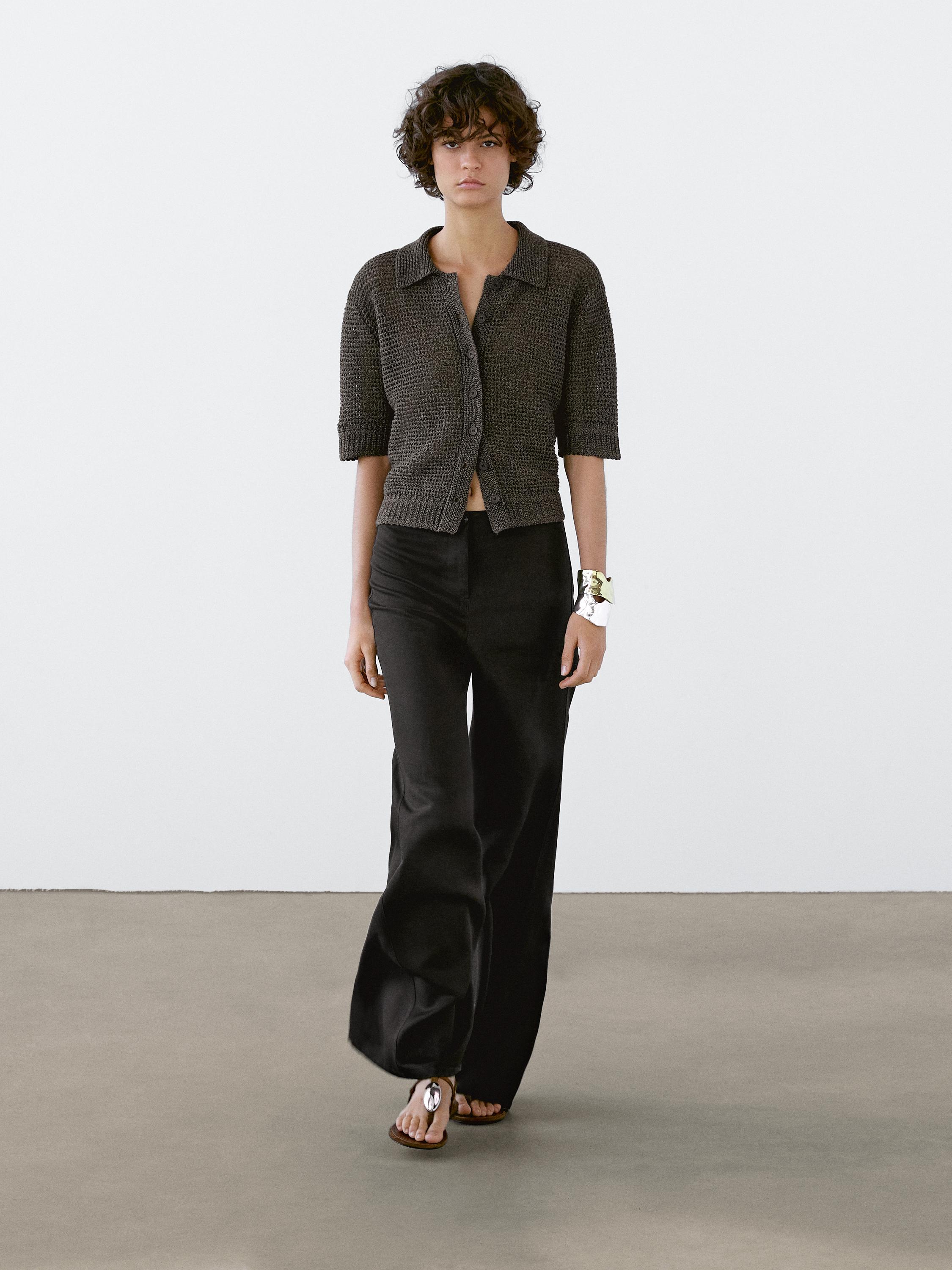 Short sleeve open-knit cardigan