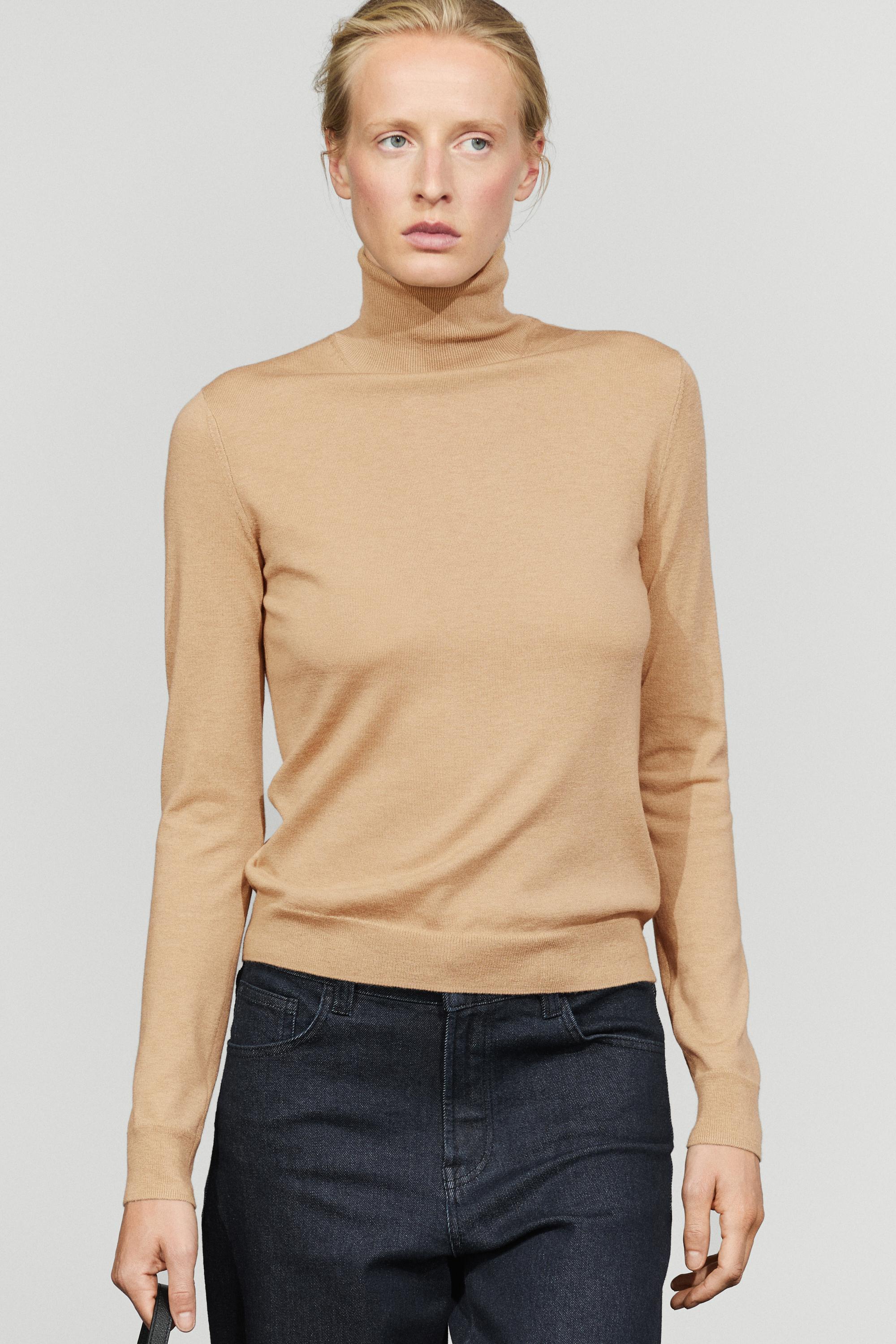 Wool-blend turtleneck knit sweater