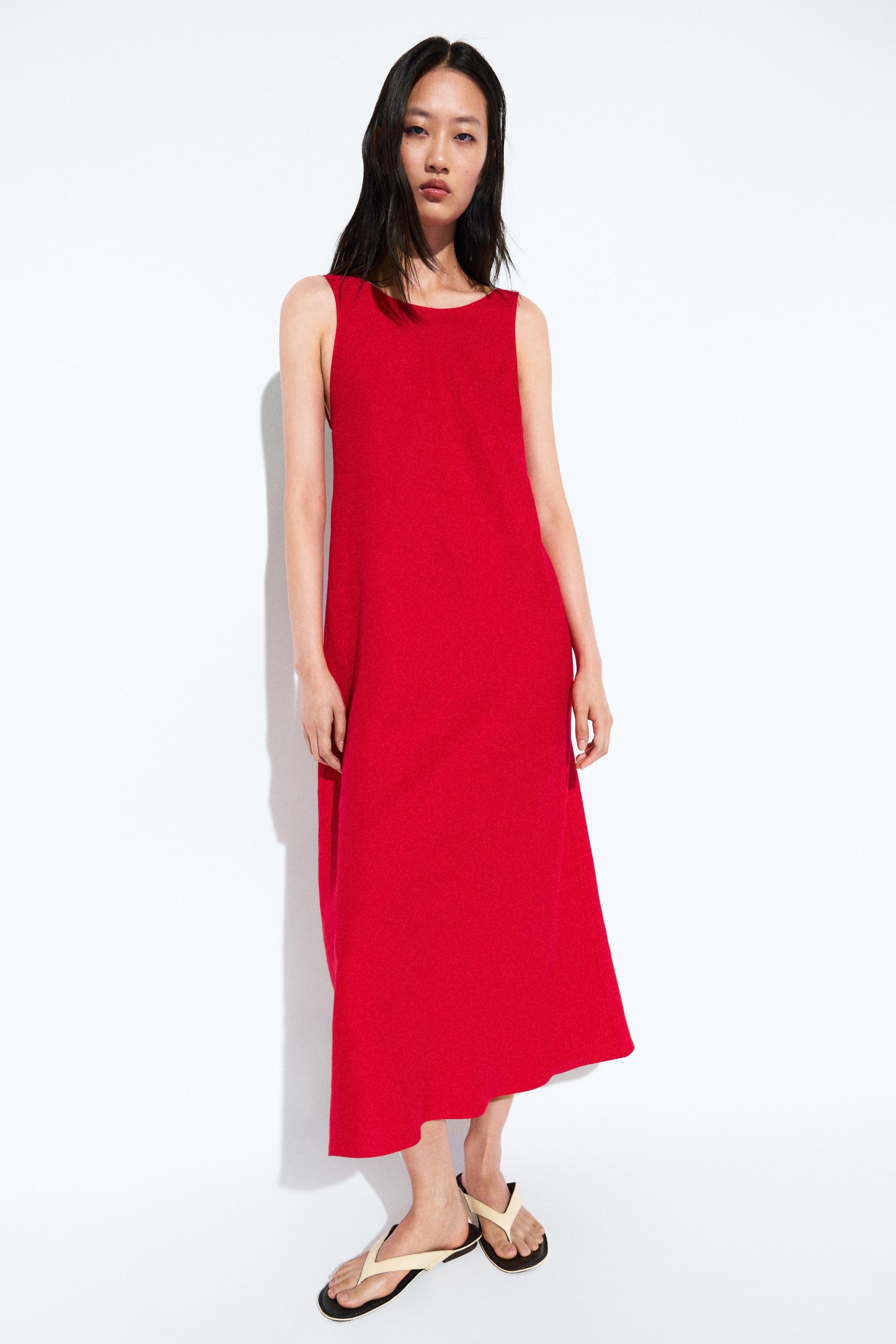 Linen midi dress with open back