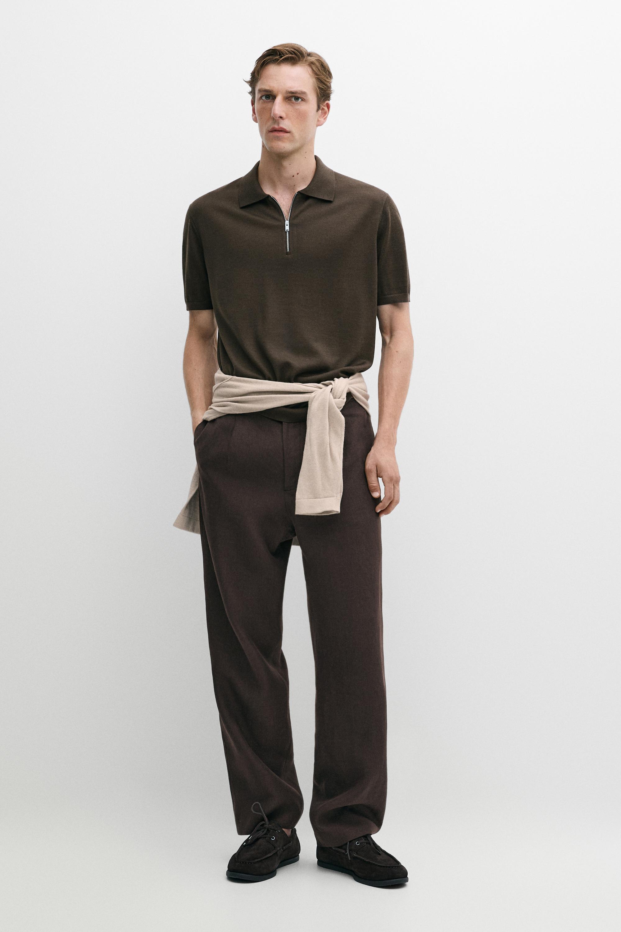 Wool blend zip-detail polo shirt