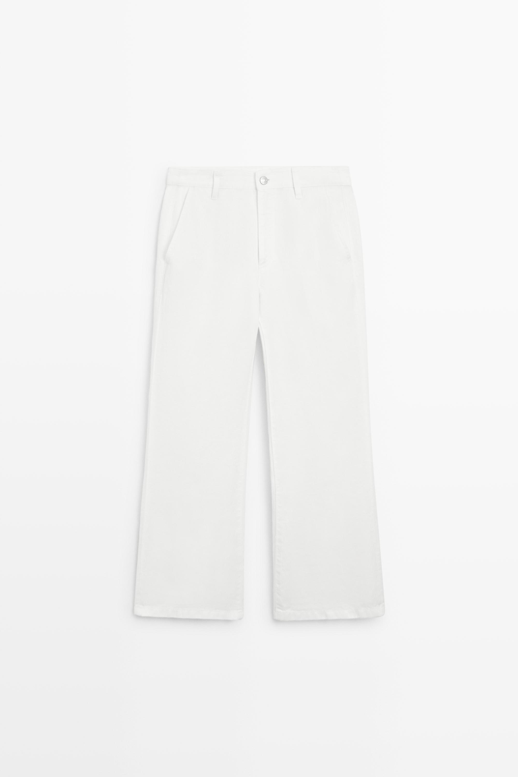 100% linen cropped flare fit pants