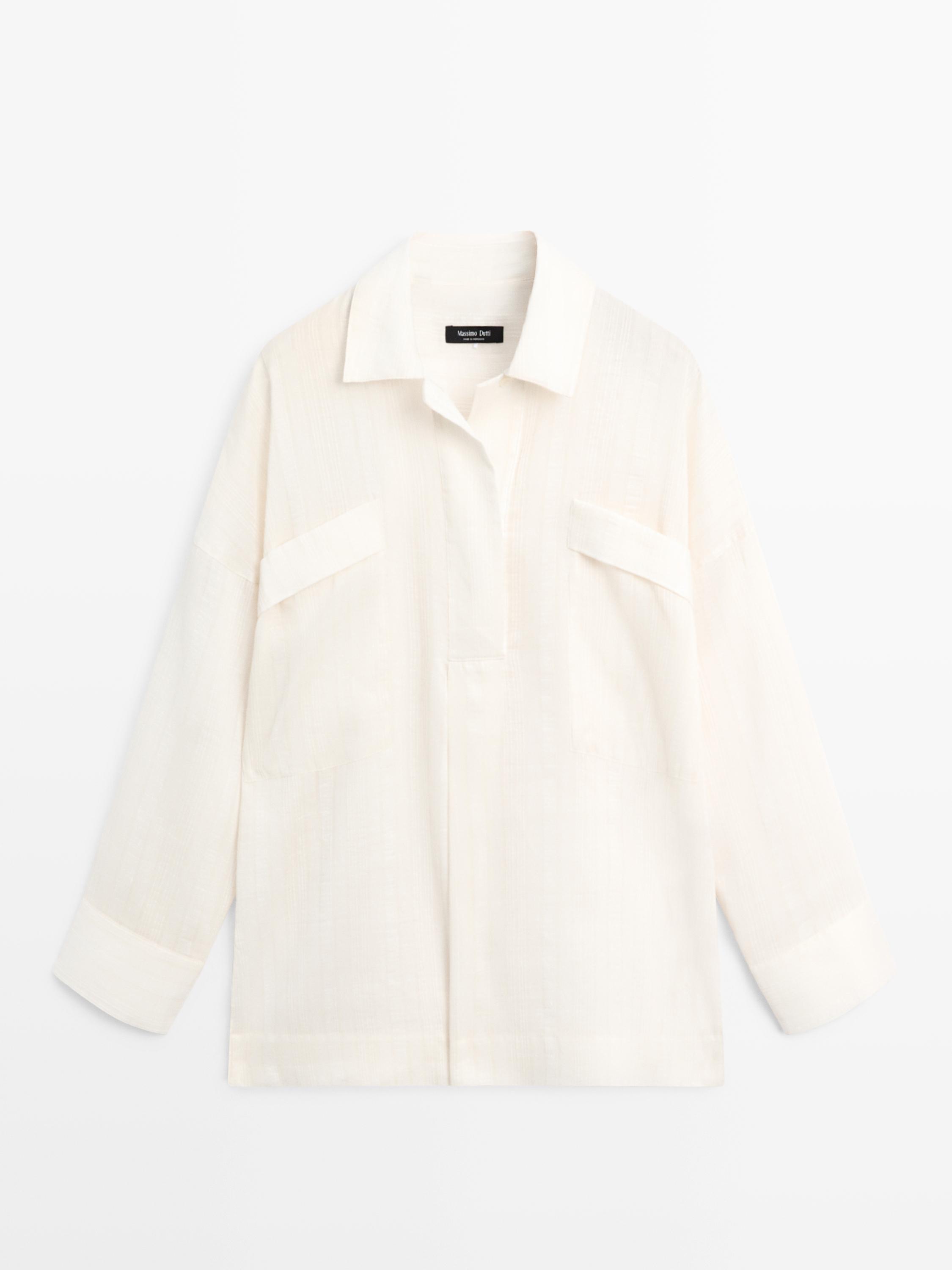 Flowing linen and cotton shirt with opening