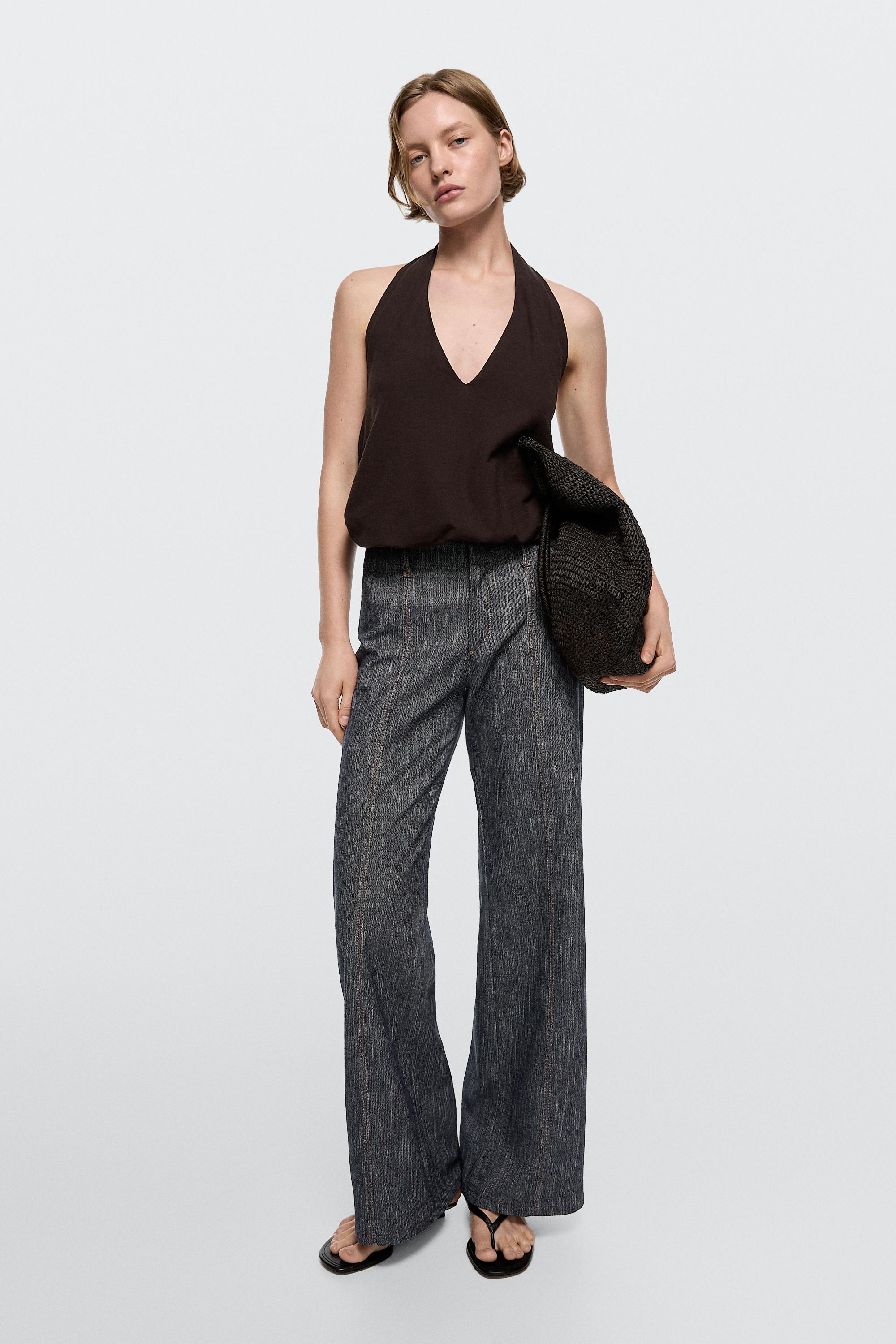 Wide-leg denim effect pants