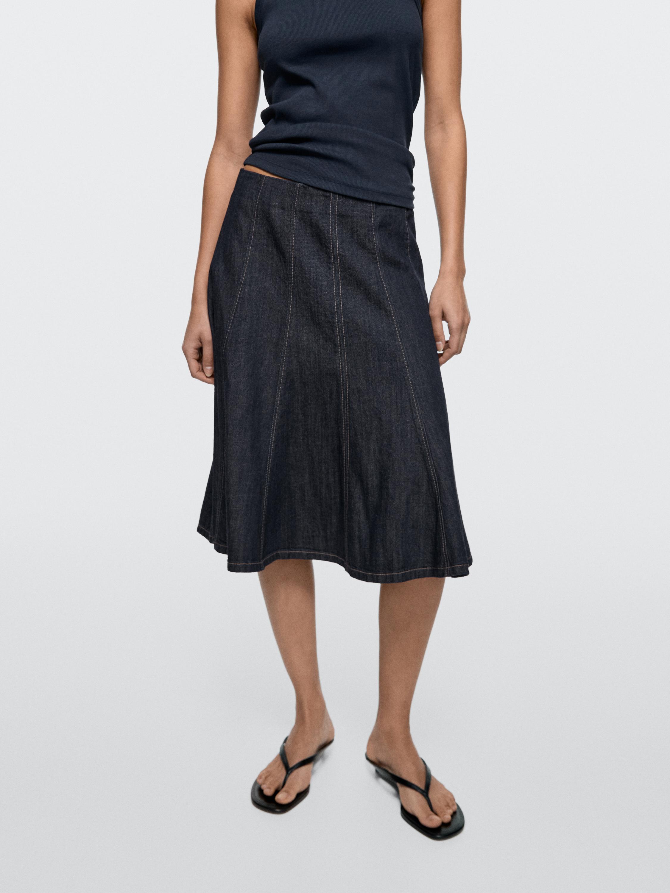 Denim godet midi skirt