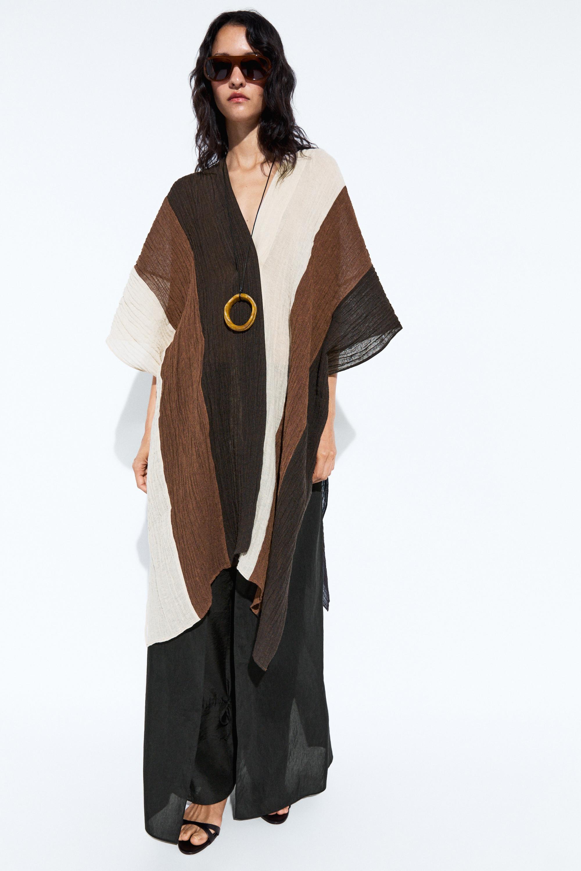 Textured tricolor linen blend kaftan
