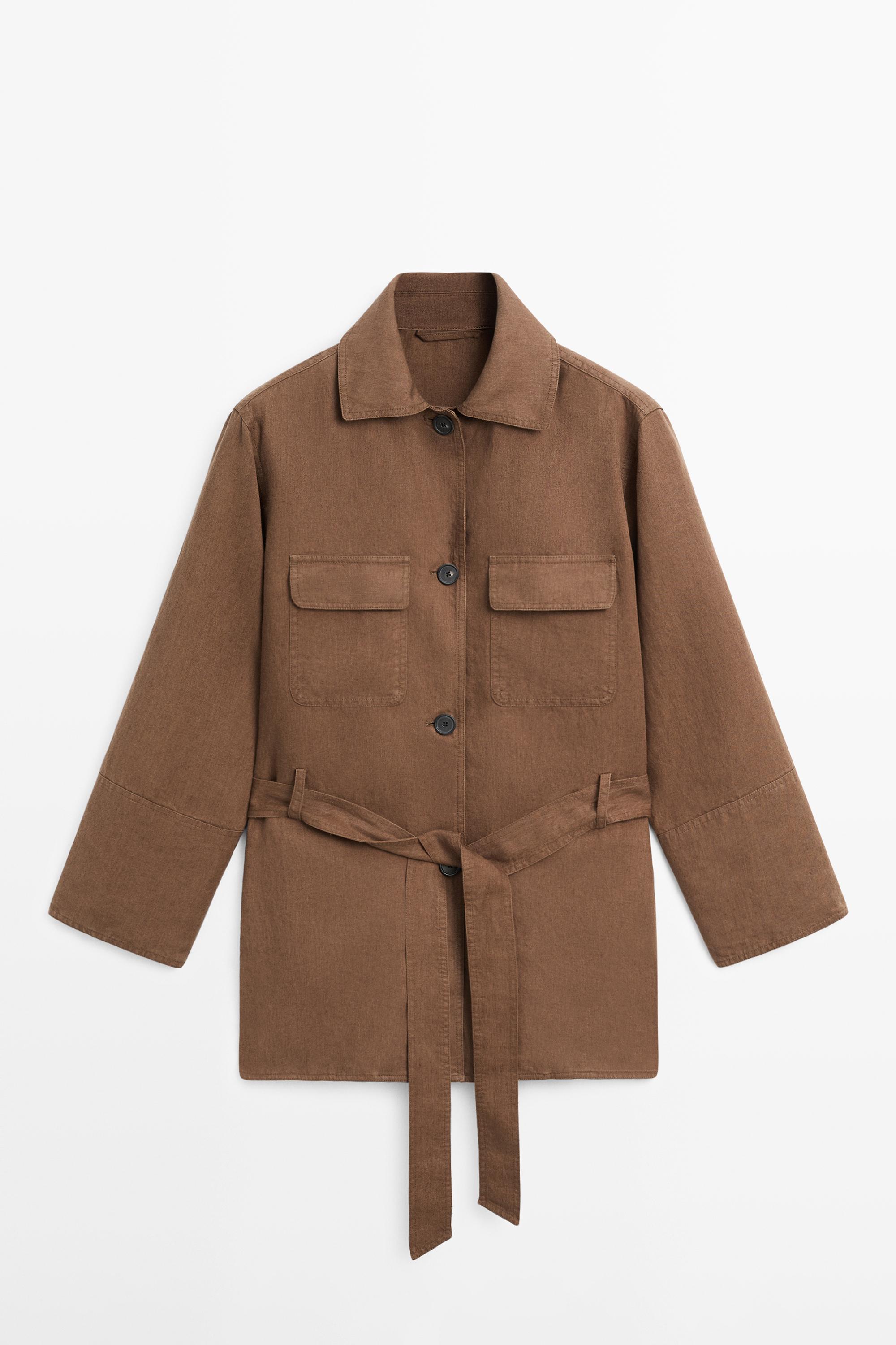 100% linen blazer with pockets and belt detail