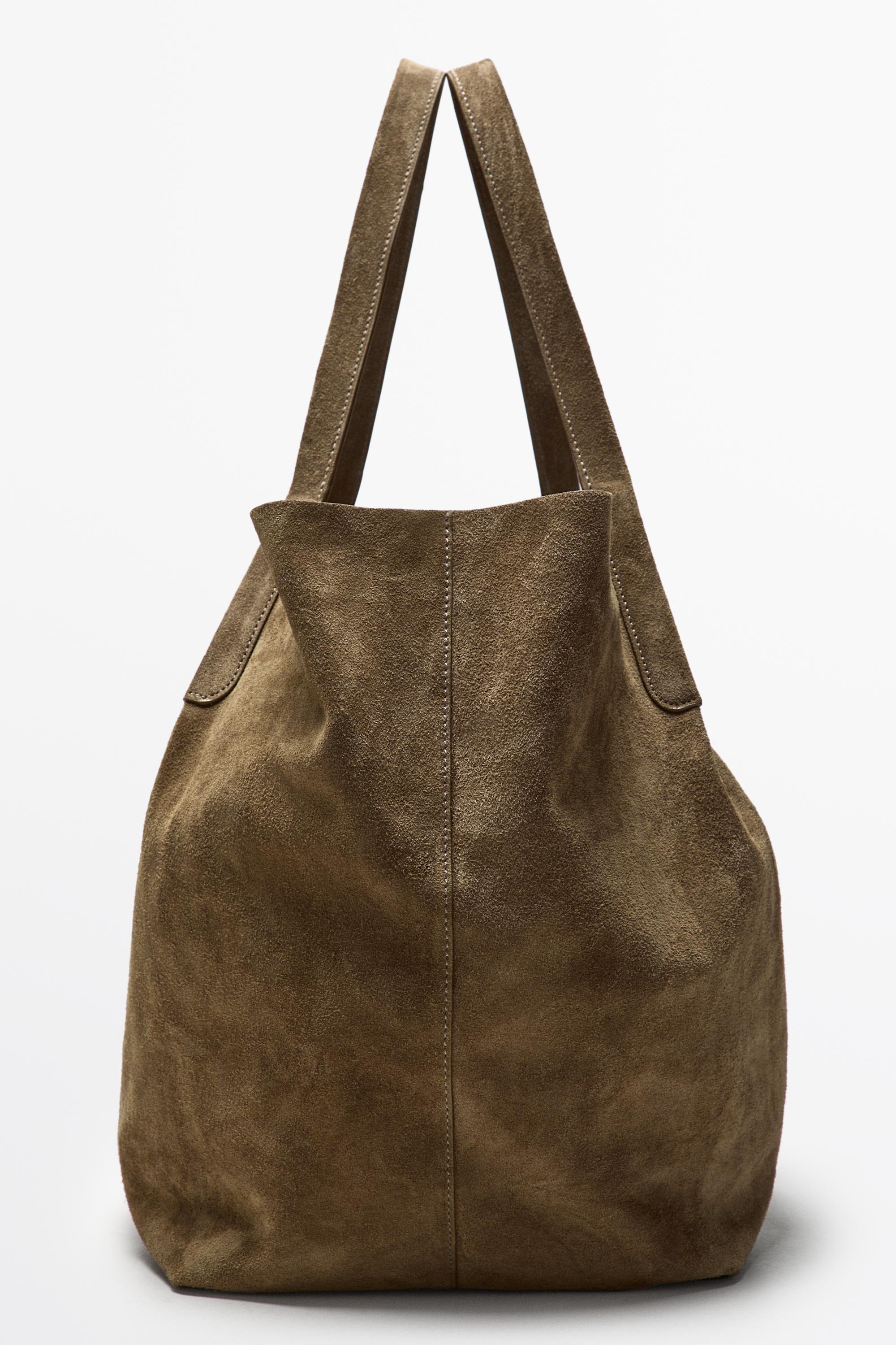 Split leather tote bag