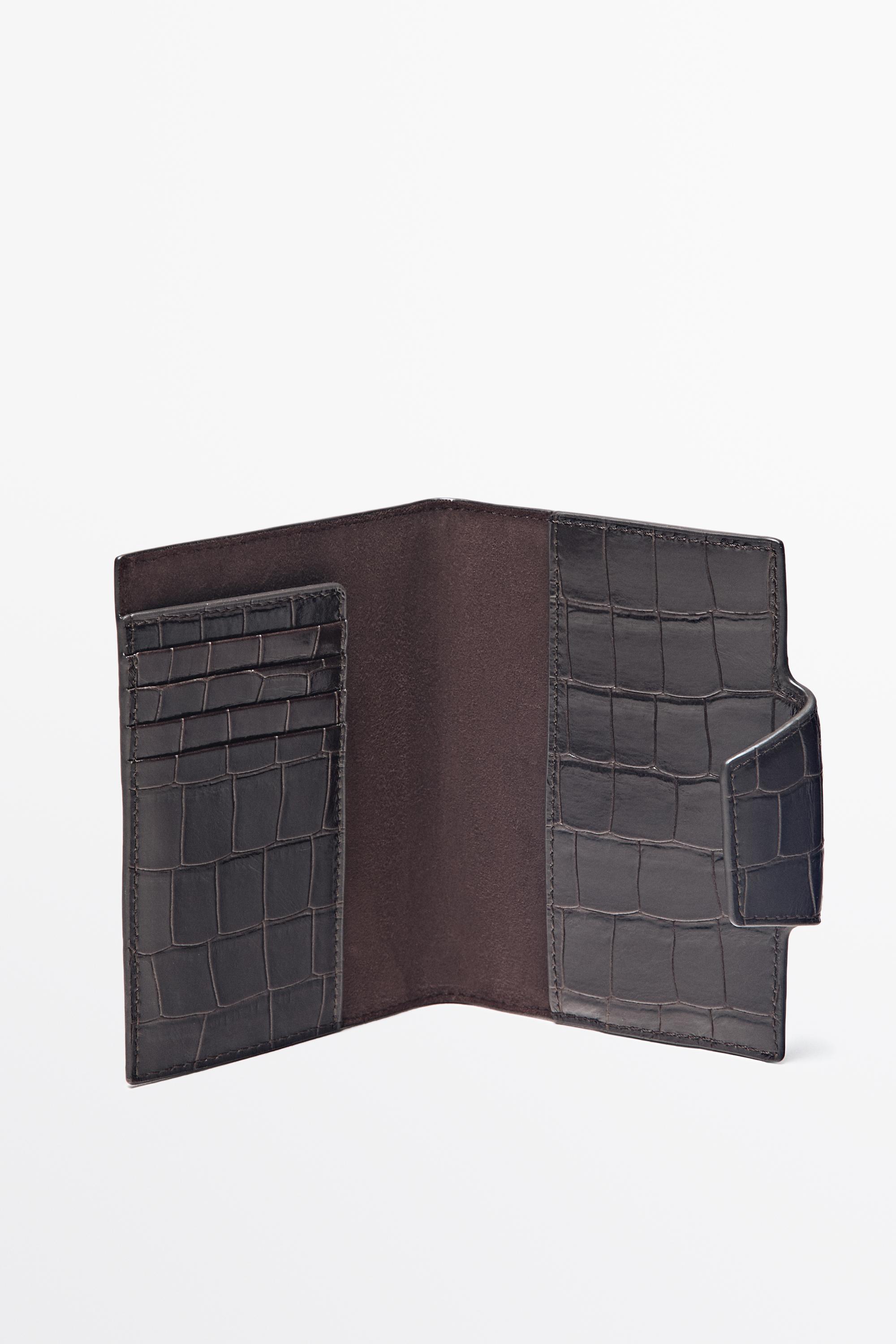 Crocodile-textured leather passport holder