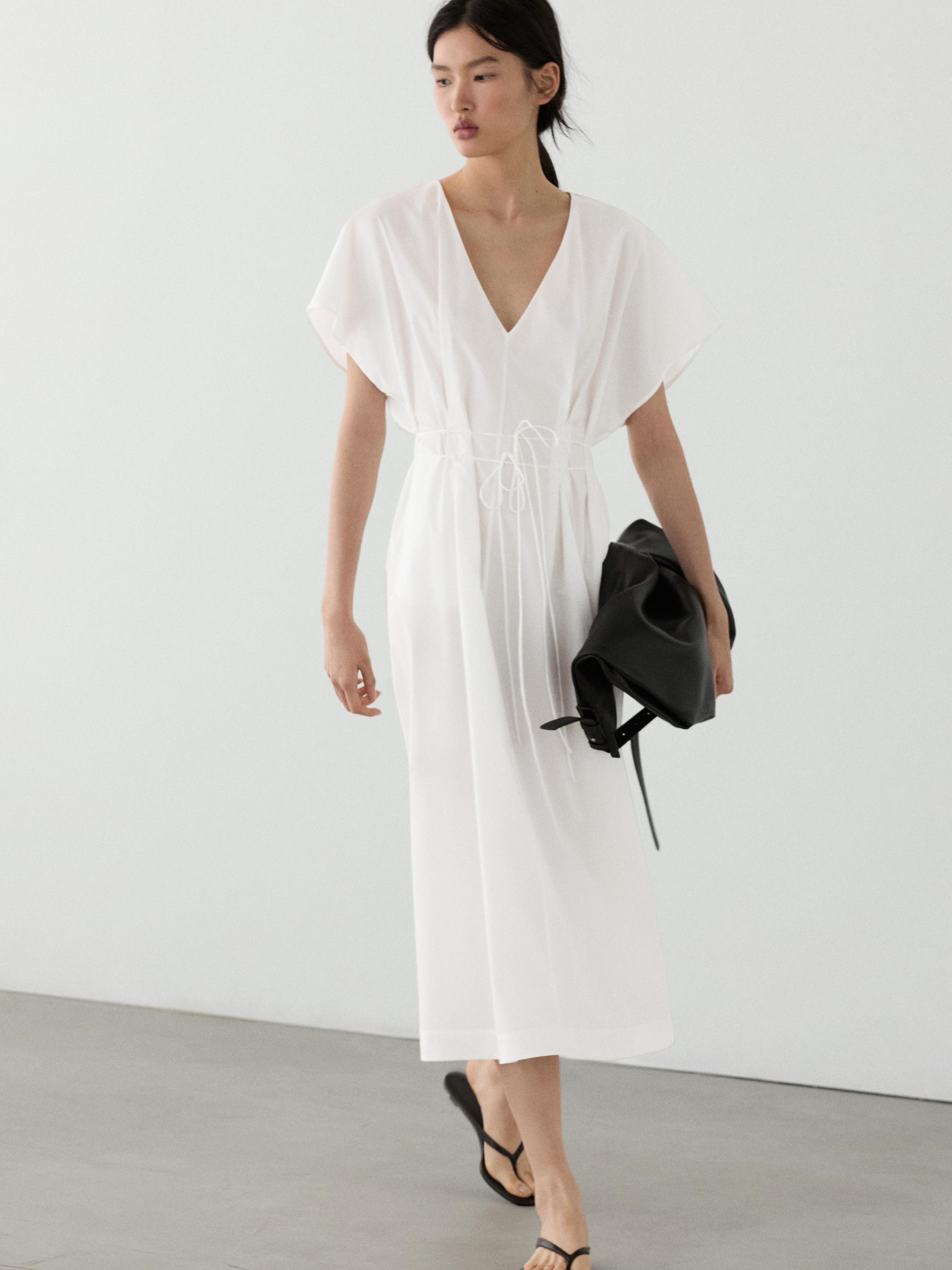 Poplin flounce midi dress