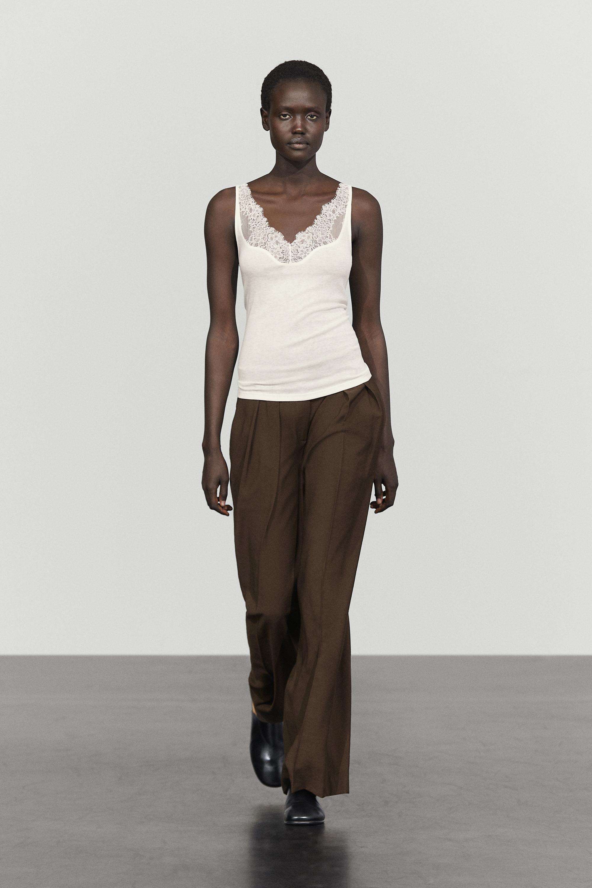 Strappy lace-trimmed camisole top