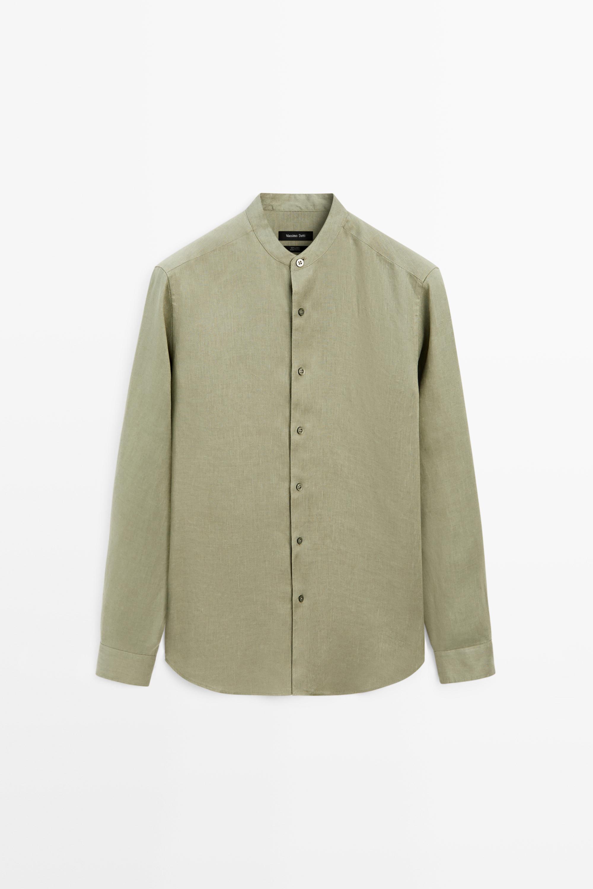 100% linen regular fit stand collar shirt