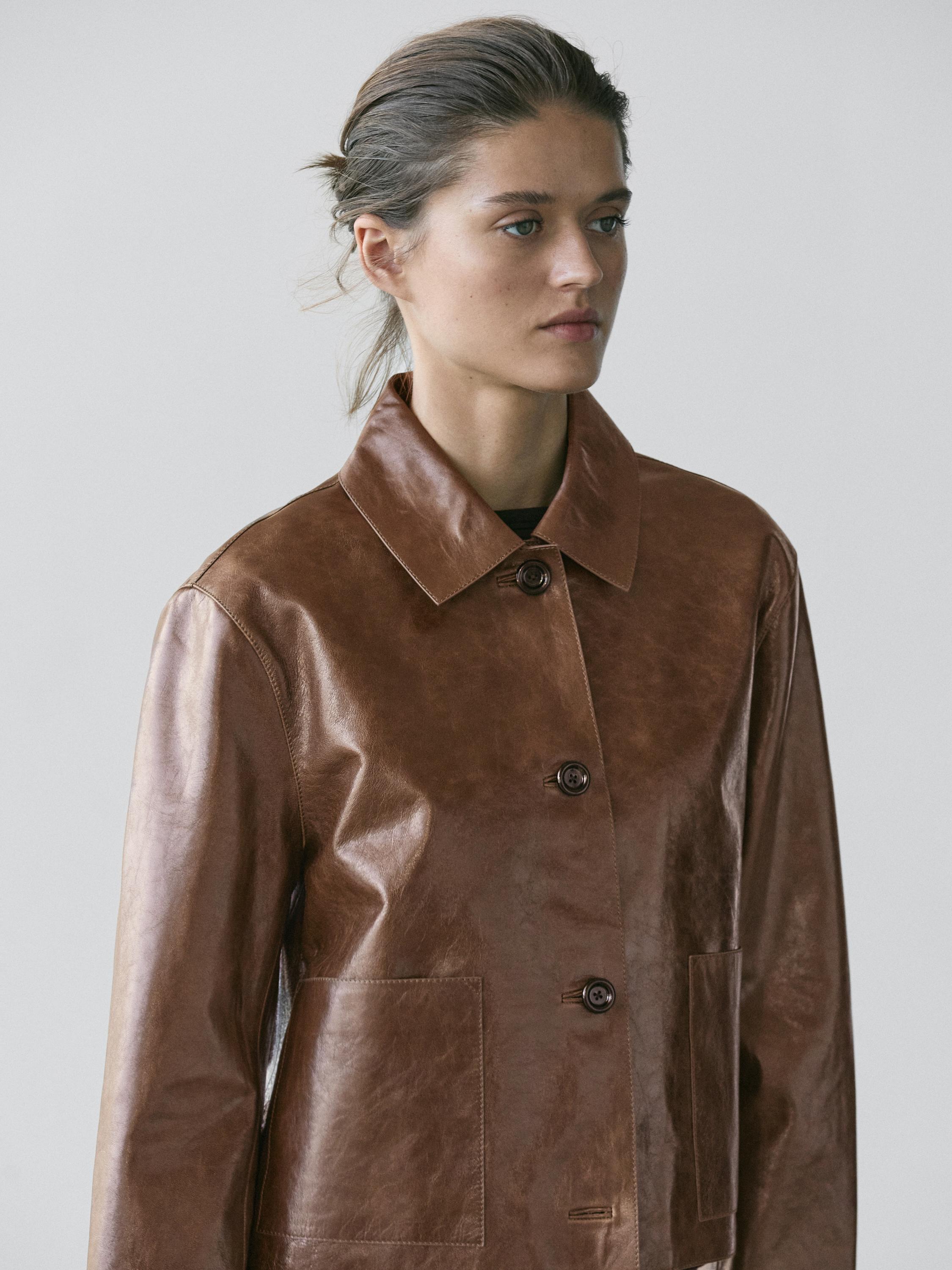 Cropped nappa leather jacket