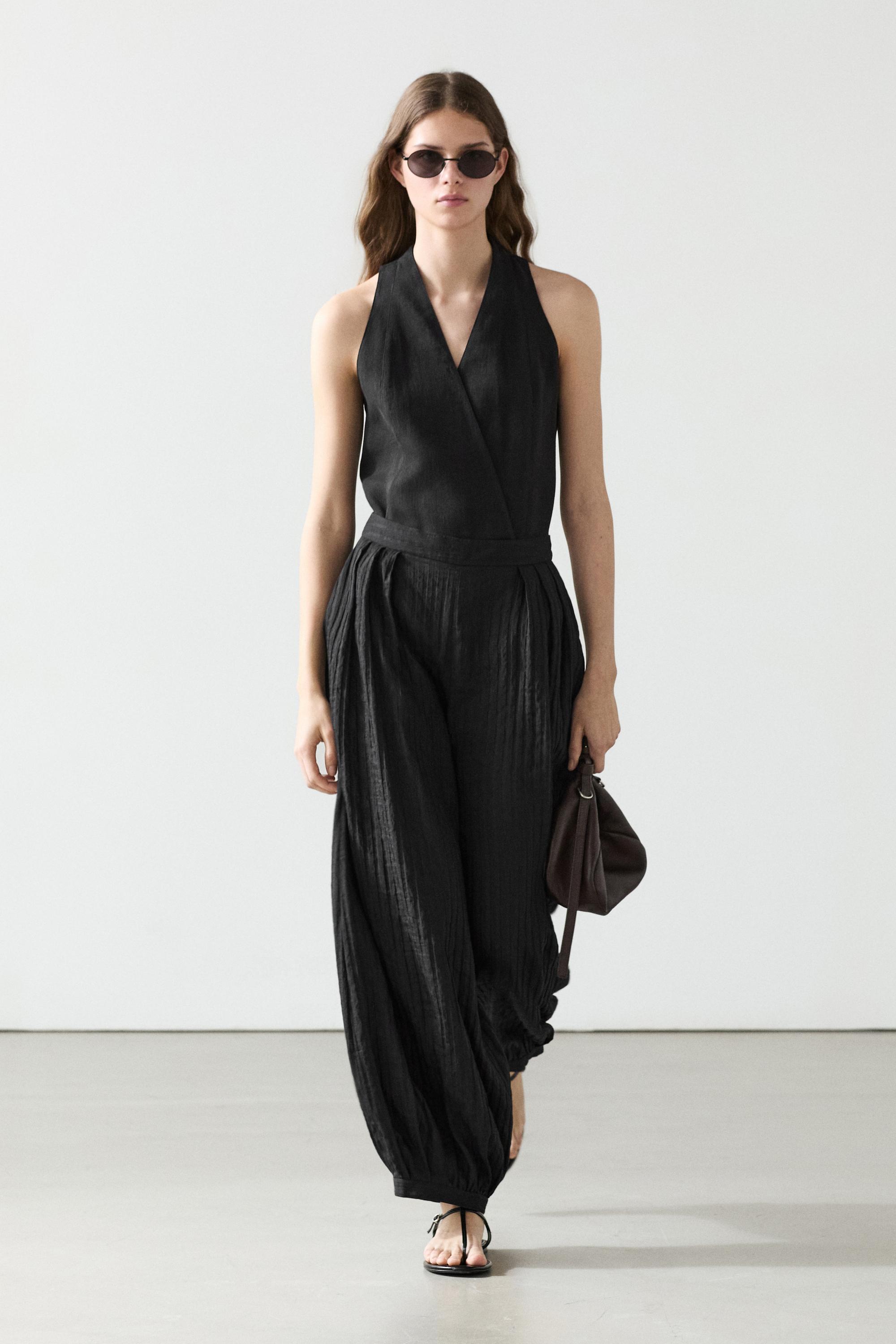 Flowing linen blend sarouel trousers