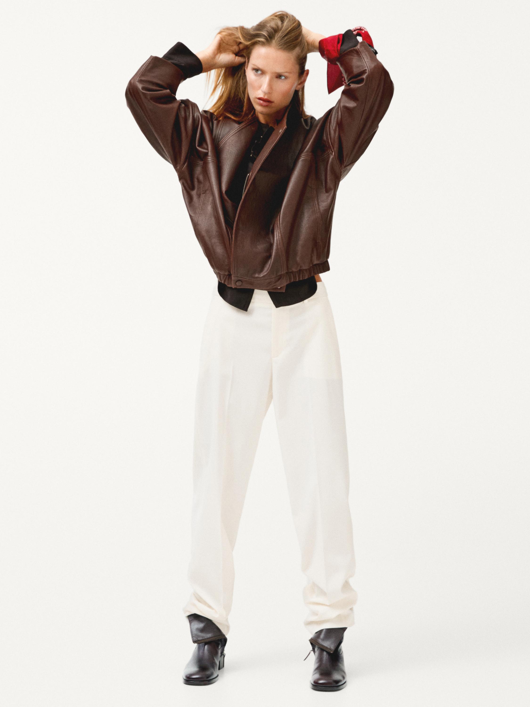 Straight-leg linen blend trousers