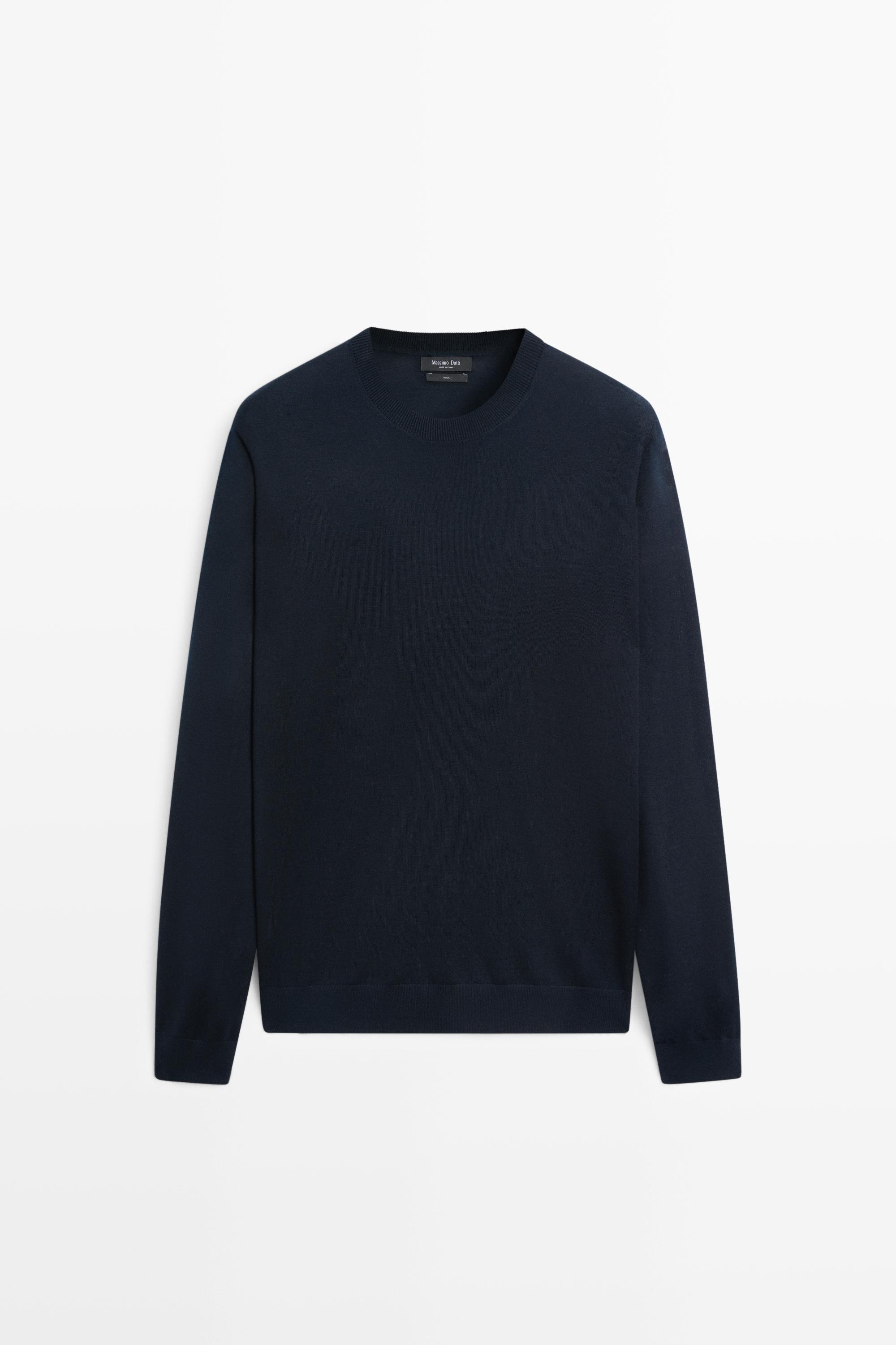 100% merino wool knit round neck sweater