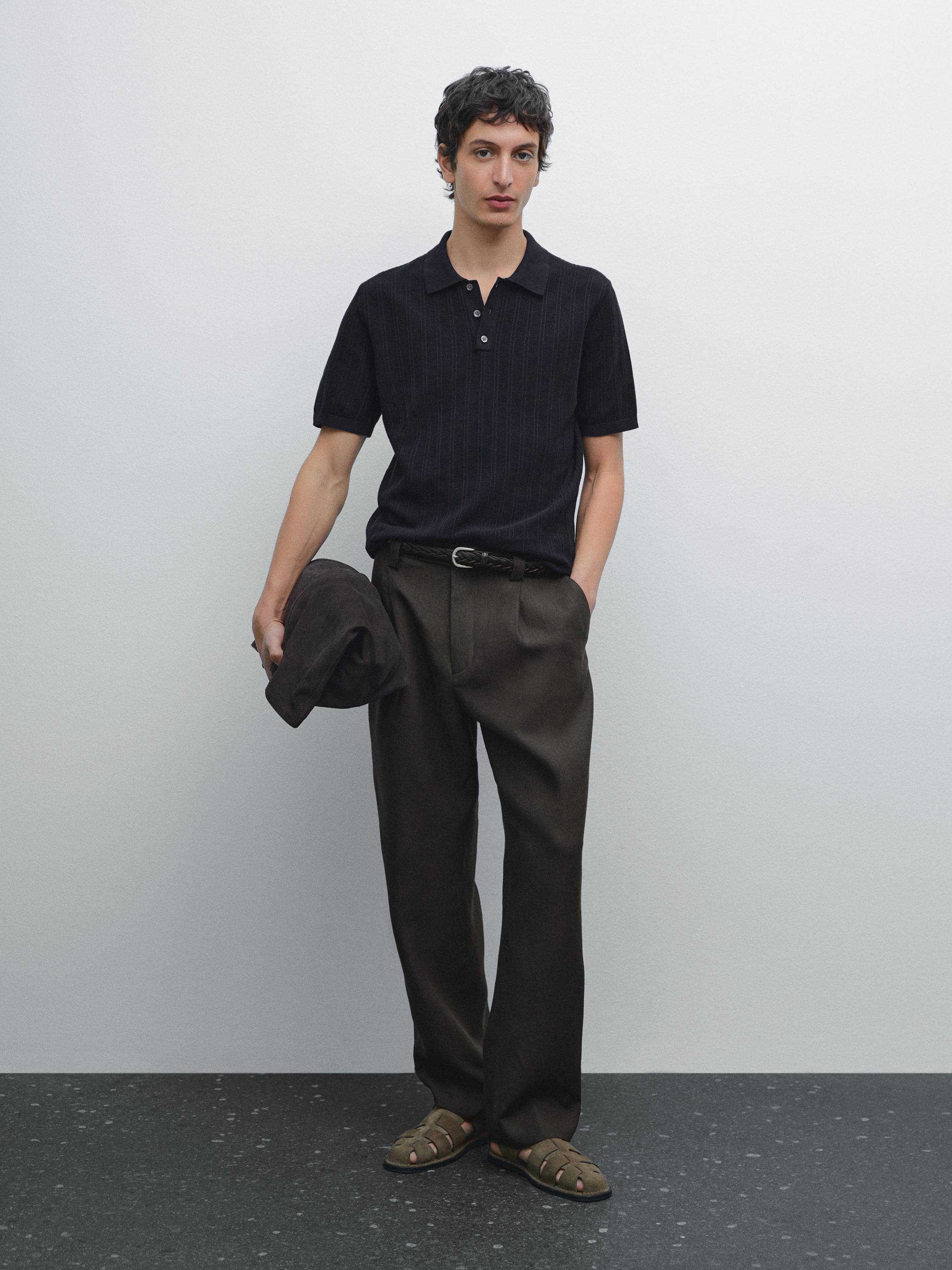 100% cotton textured knit polo shirt