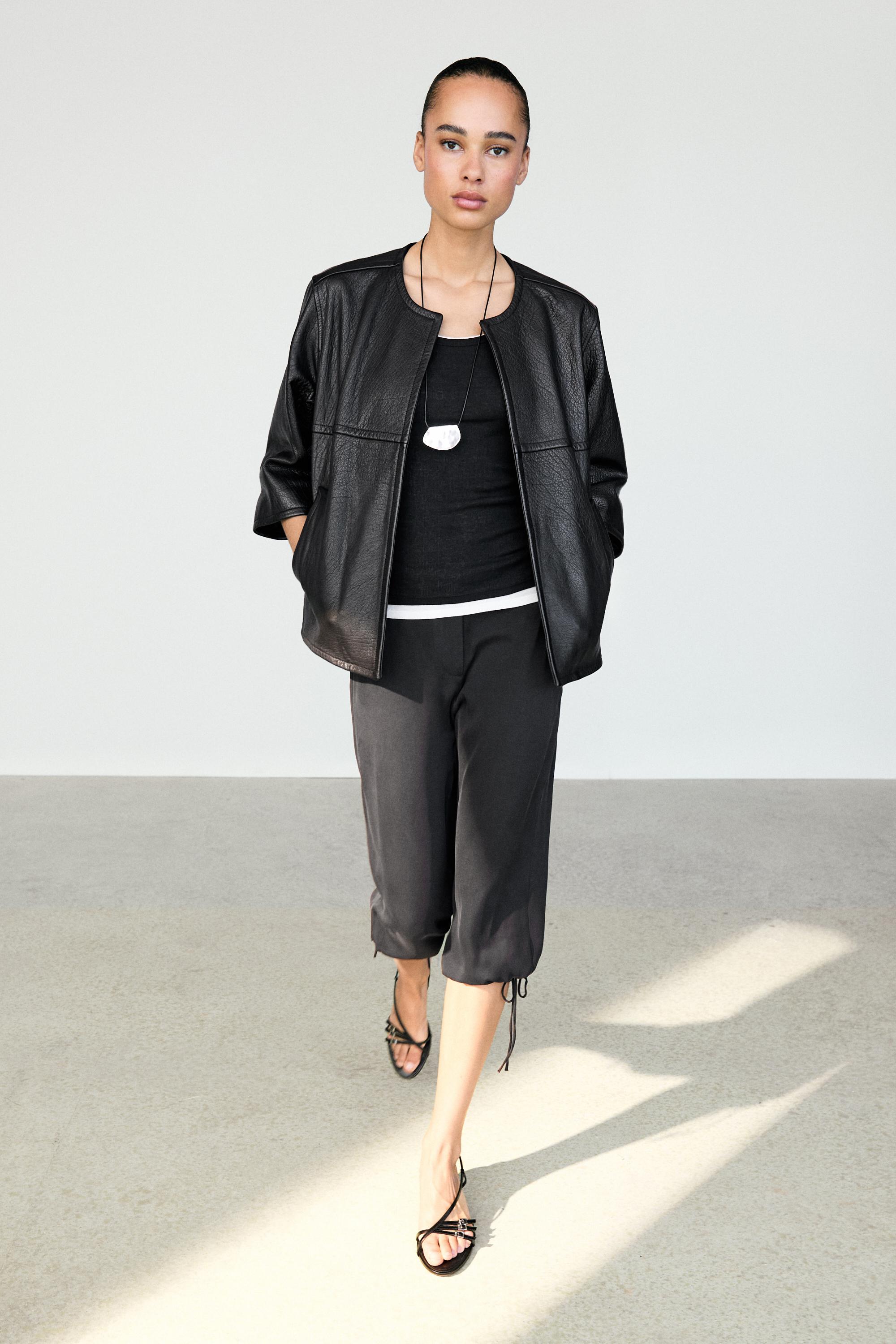 Silk blend tie-hem capri pants