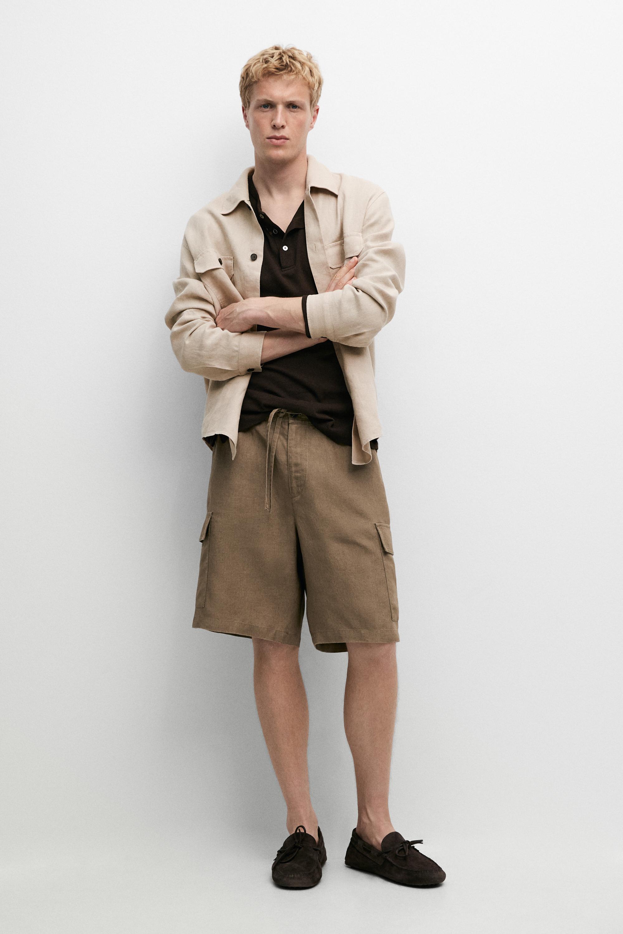 100% linen cargo Bermuda shorts